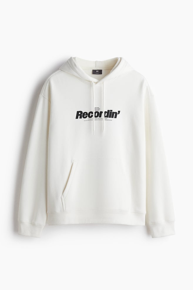 Loose Fit Printed Hoodie - White/Recordin'/Cream/Honest Carl's/Brown/Wellbeing/White/Motocross/Light beige/printed motif - 1