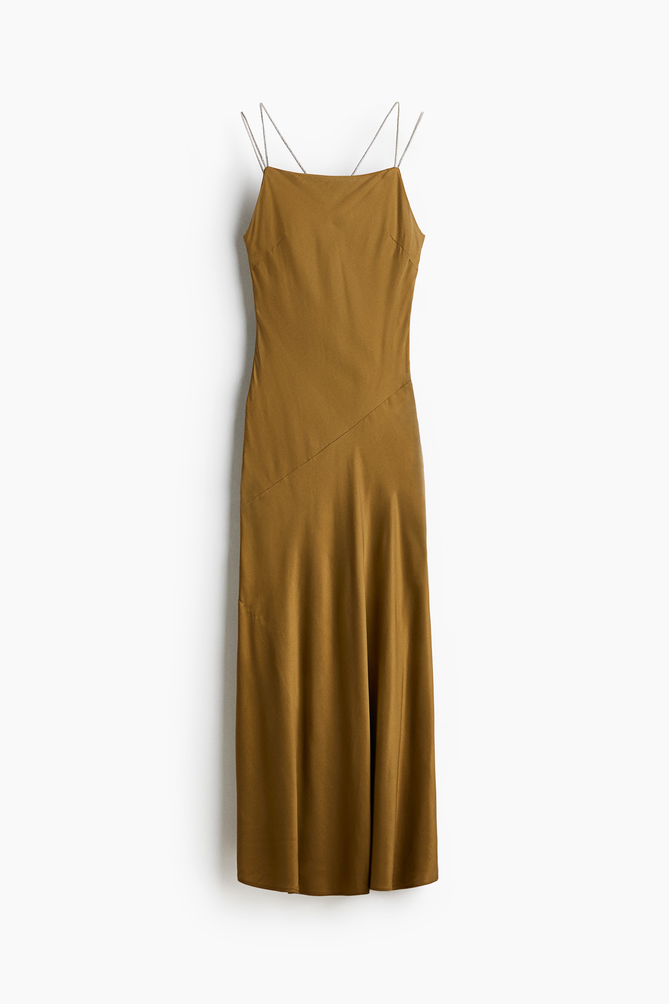 Rhinestone-strap satin dress - Khaki green