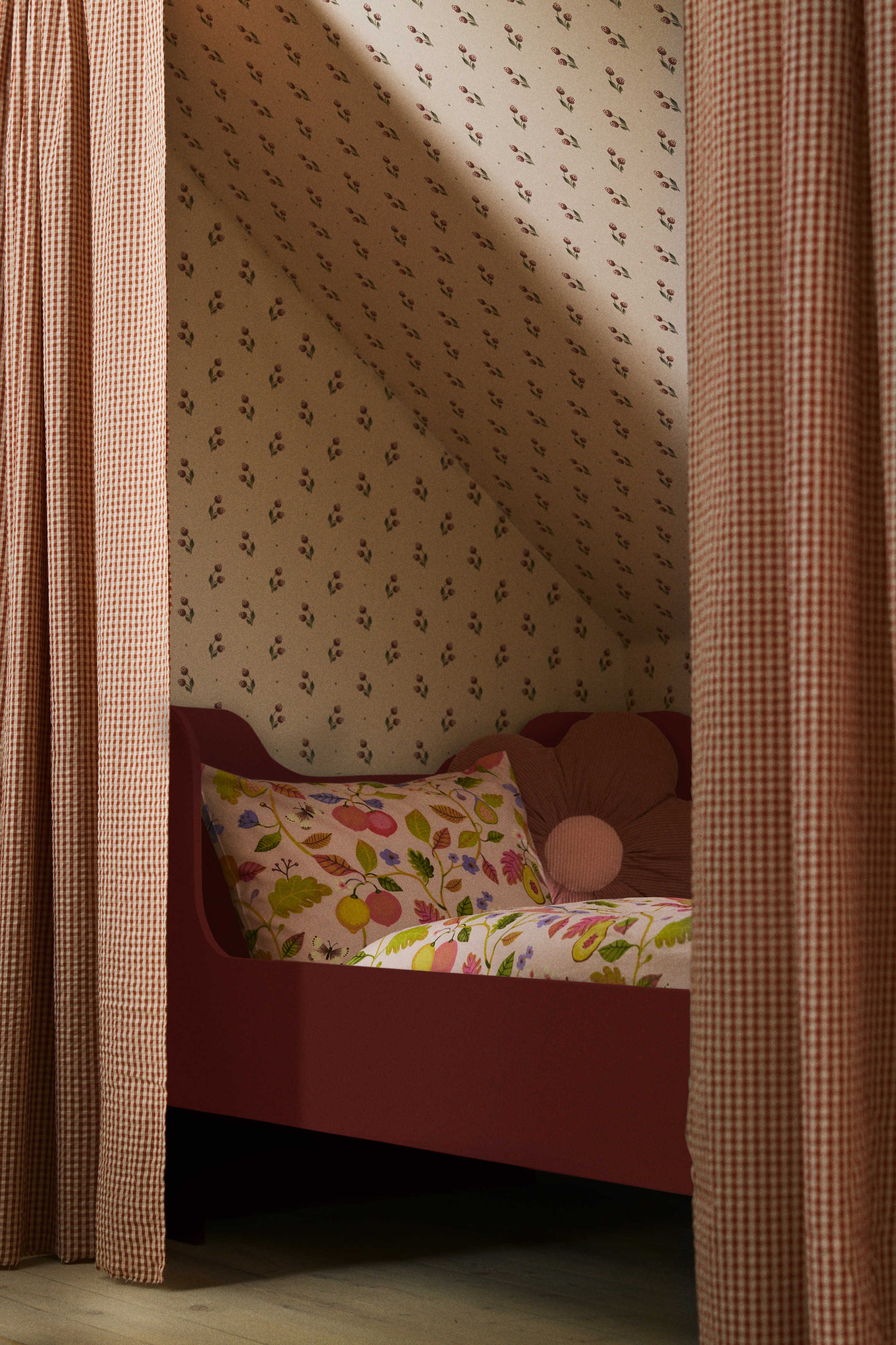 Parure de couette imprimée en coton - Rose clair/fruits