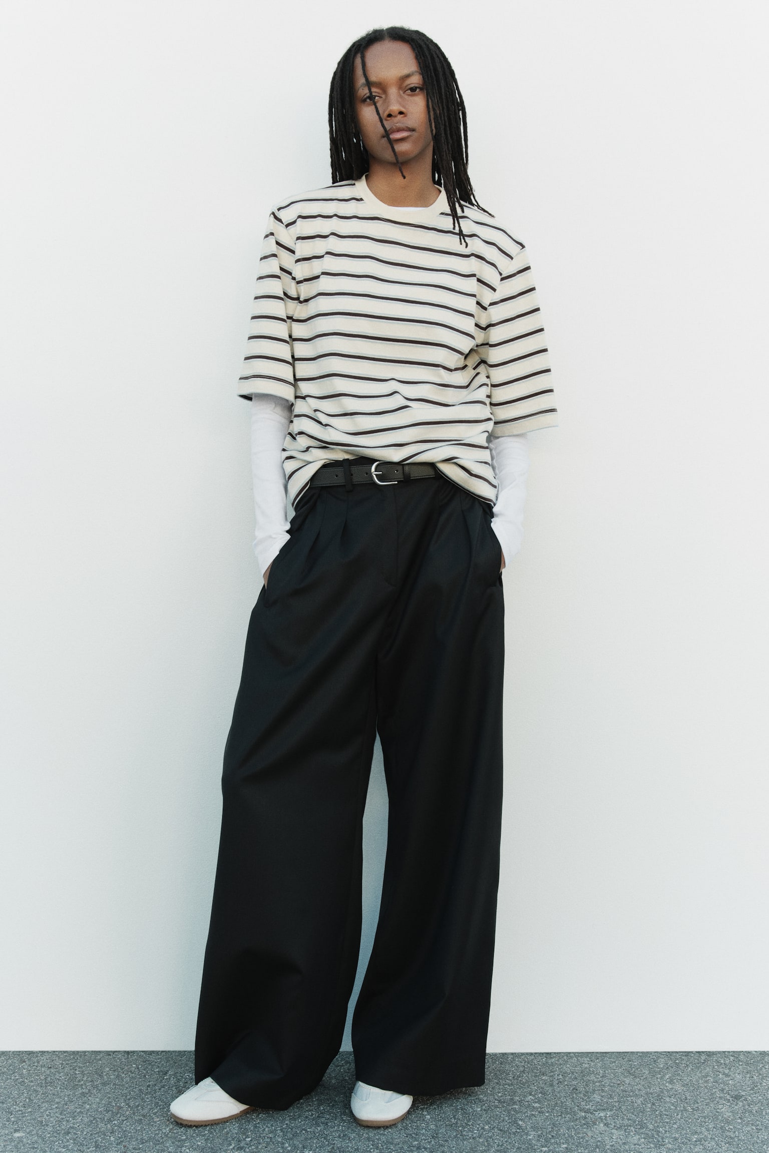 Женская футболка H&M Oversized Fine-Knit, цвет: Кремовый / Полосатый — фото 3