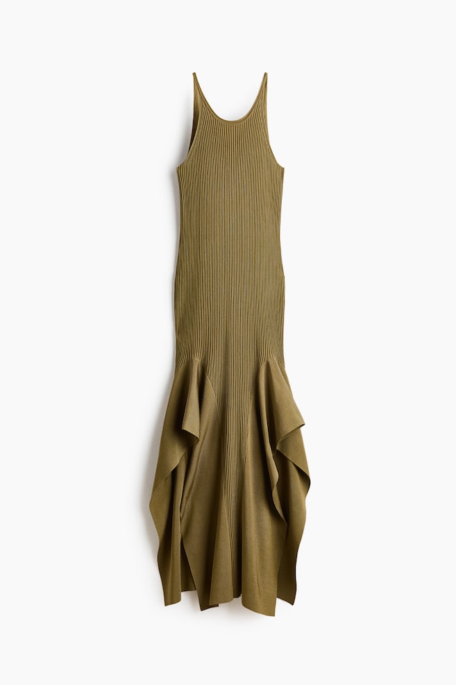 Vestido de punto con volantes - Verde oliva - 1