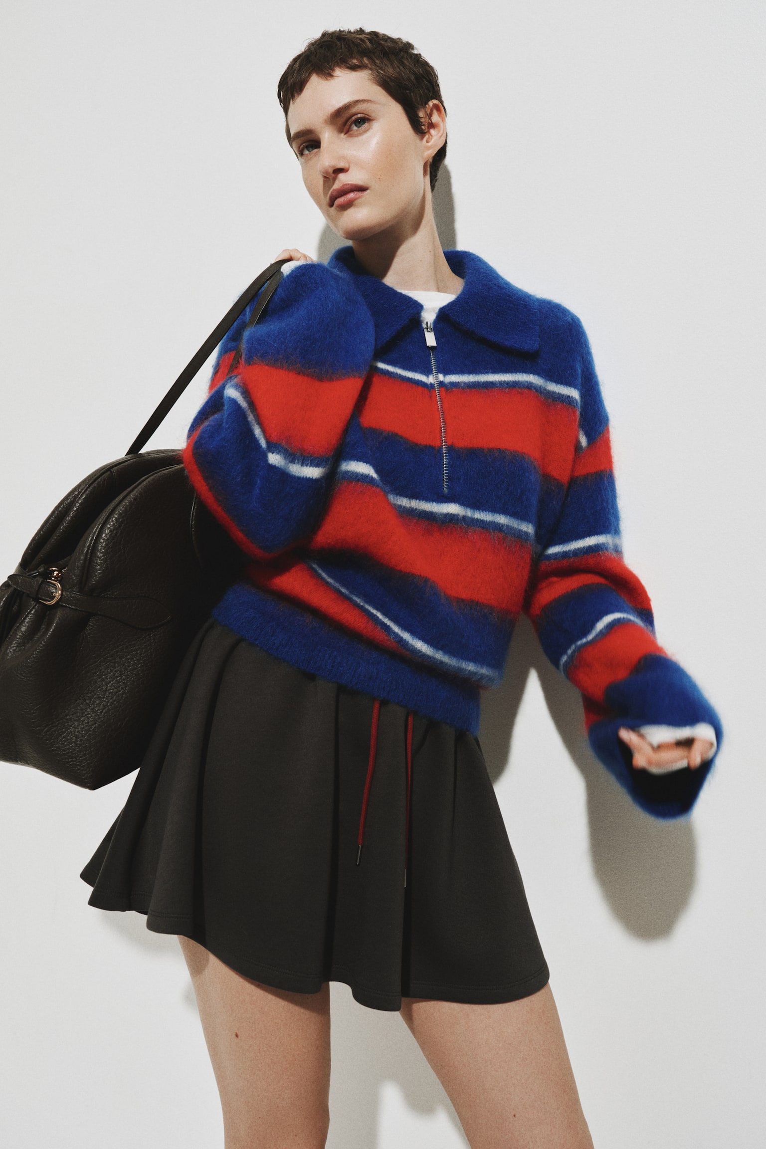 Mohair-blend zip-top jumper - Bright blue/Red striped/Cream - 1