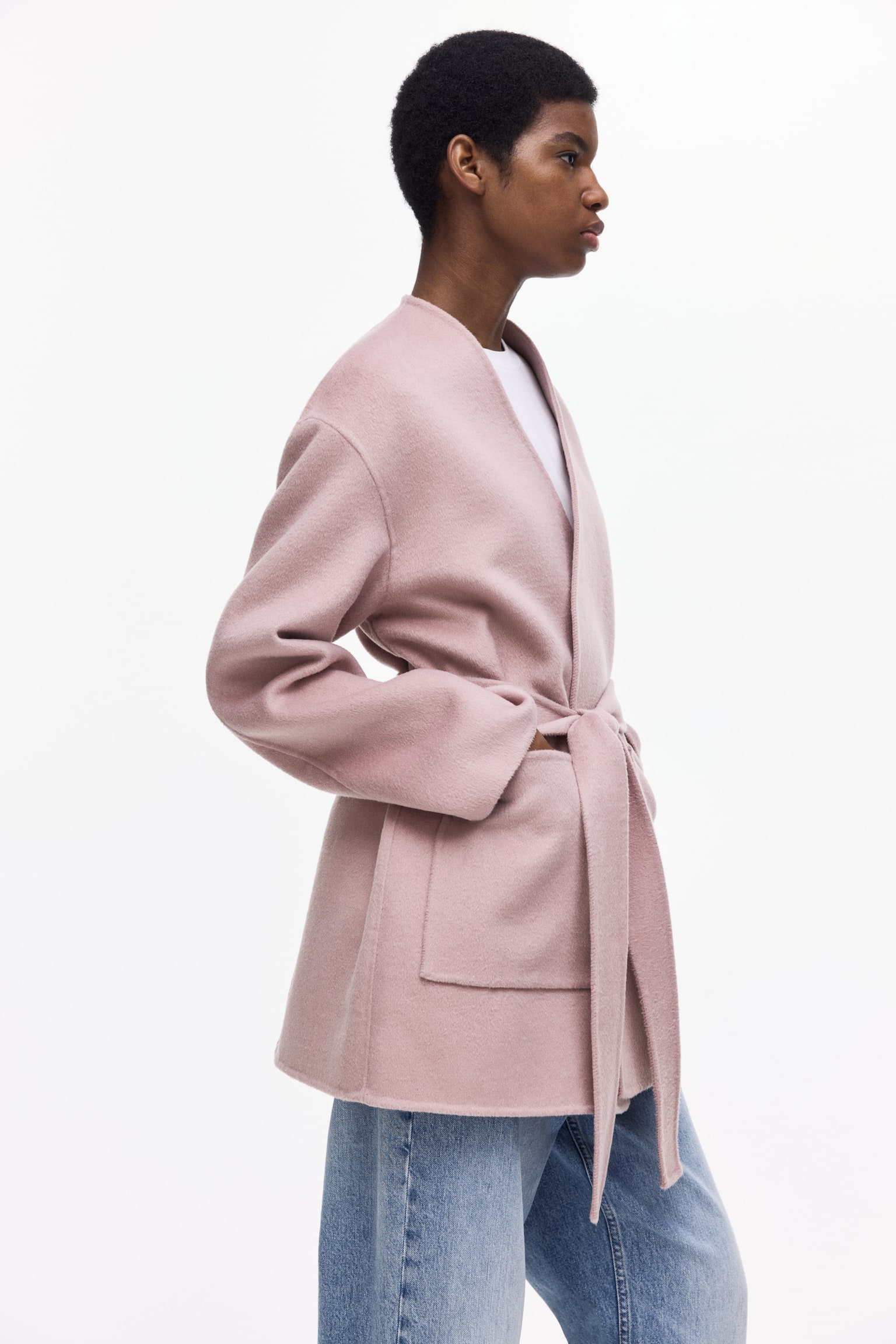 Handmade wool-blend coat - Dusty pink/Dark rust brown - 3