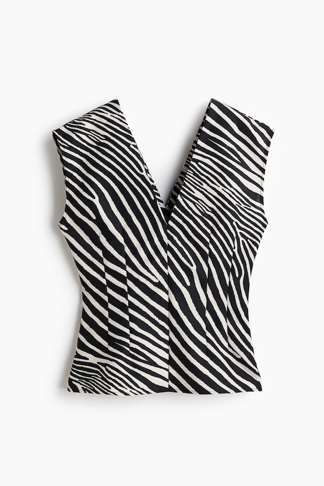 V-Neck Top - Black/zebra print - 1