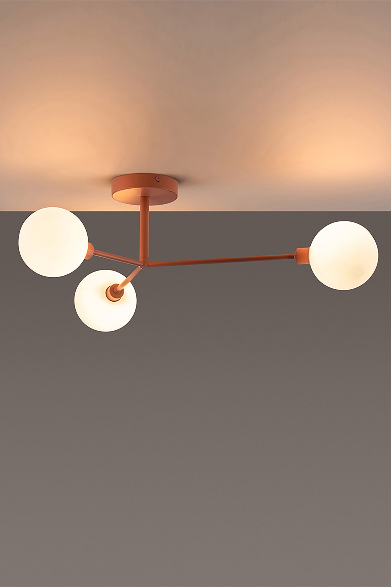 3 Light Flush Ceiling Light - Pink/Dark Grey - 7