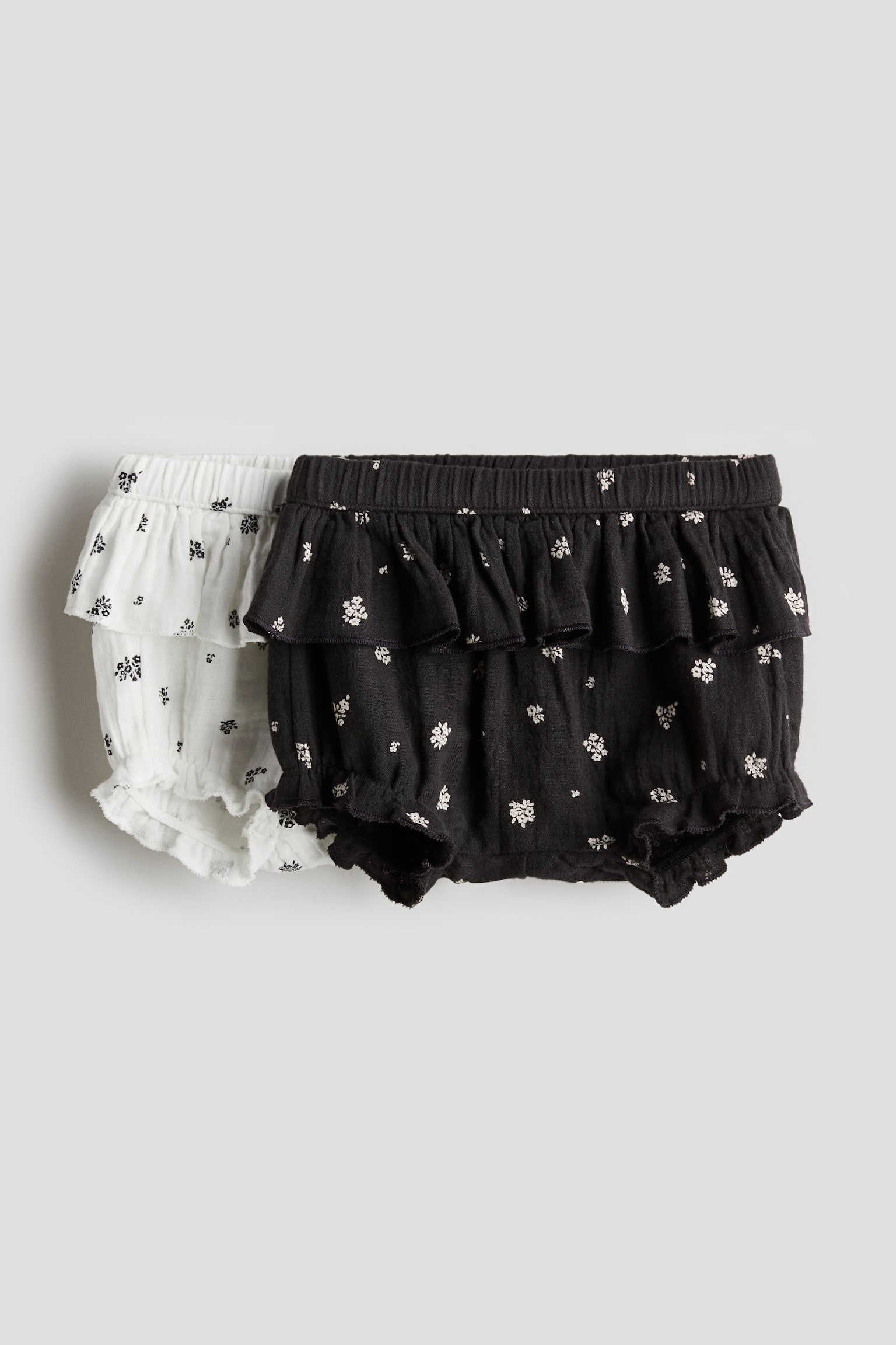 2-pack cotton muslin bloomers - Dark grey/Floral - 1