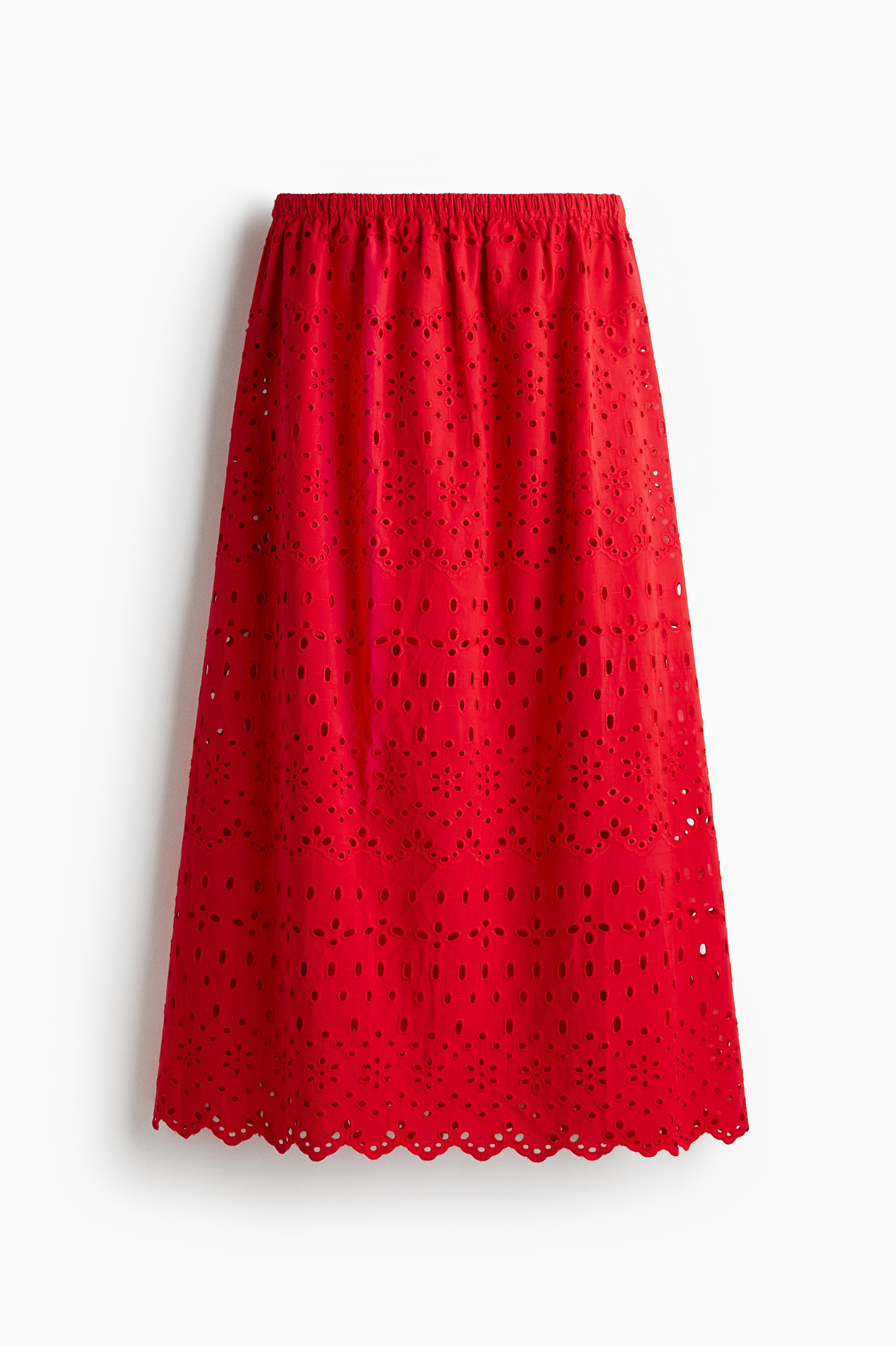 Fustă cu broderie englezească - Roșu/Alb/Negru