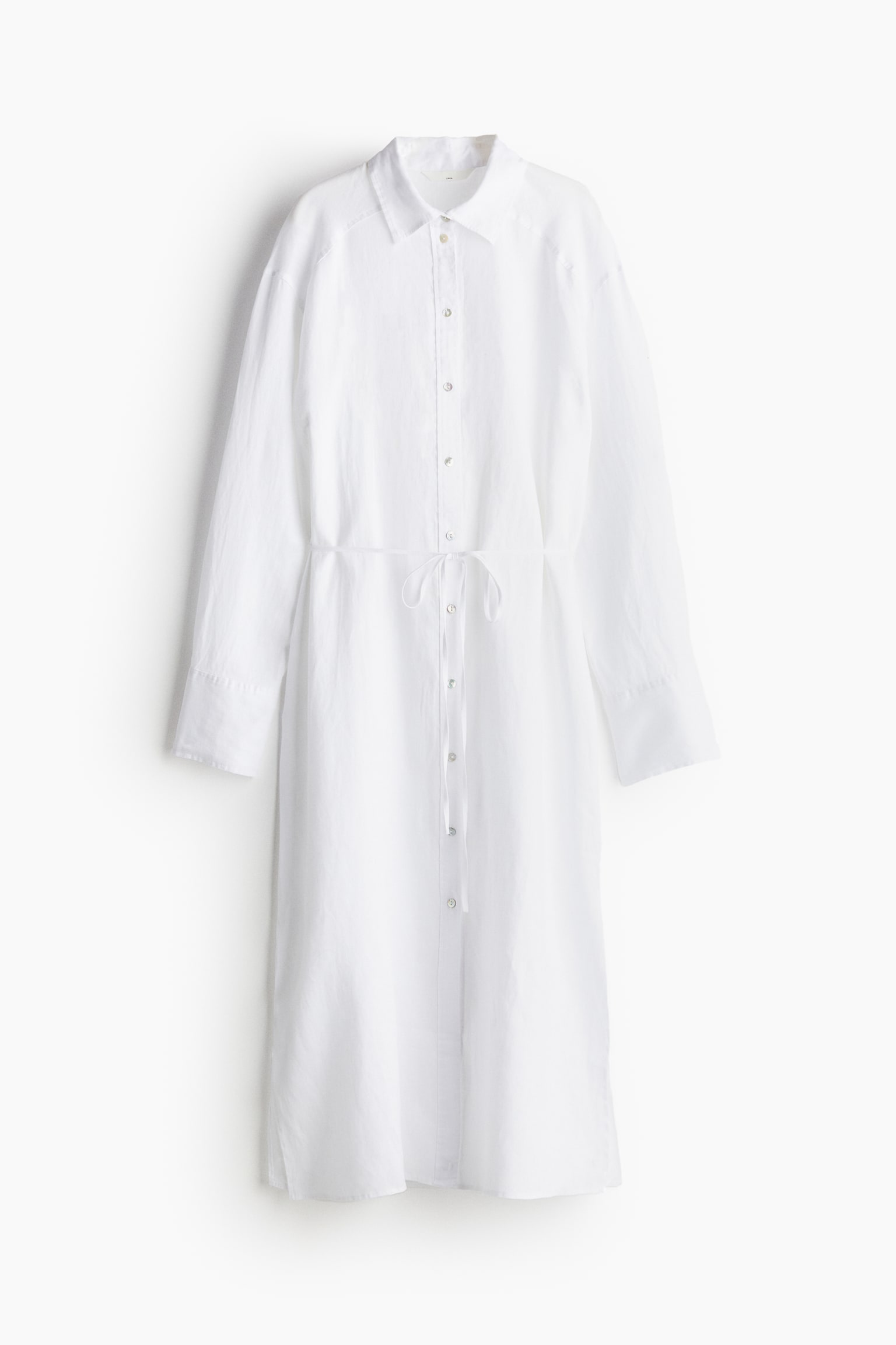 Linen Shirt Dress - White/Black/Pattern/Black - 2