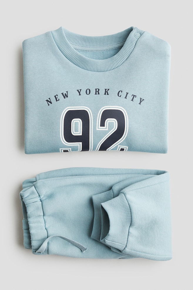 2-piece Print Brushed Inside Sweat Fabric Set - Blue/Navy blue/New York City/Turquoise/Dinosaurs/Turquoise/Vehicles/Light grey marle/New York City/Cream/Dinosaurs/Light beige/Dinosaurs - 2