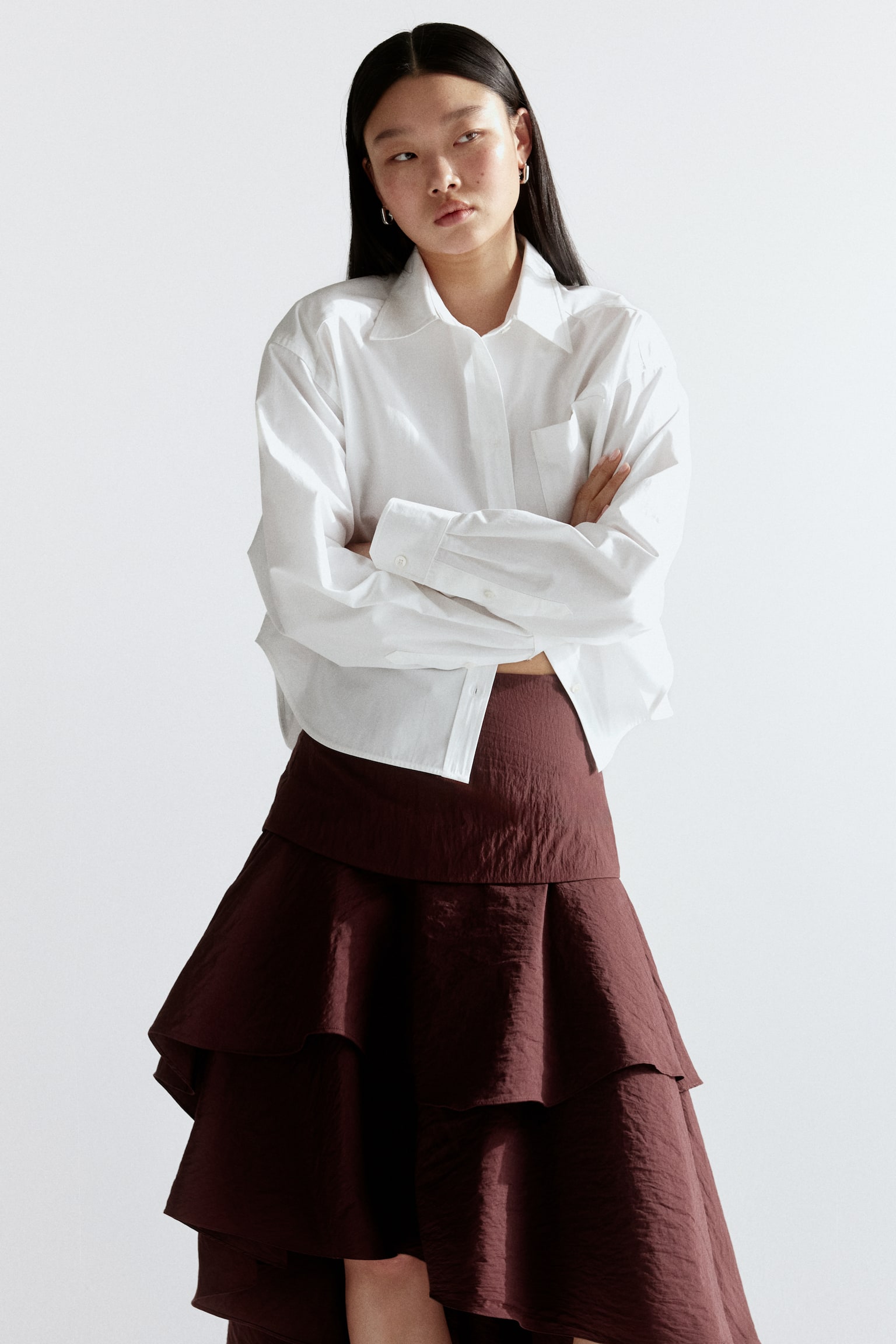 Asymmetric tiered skirt-Burgundy - 6