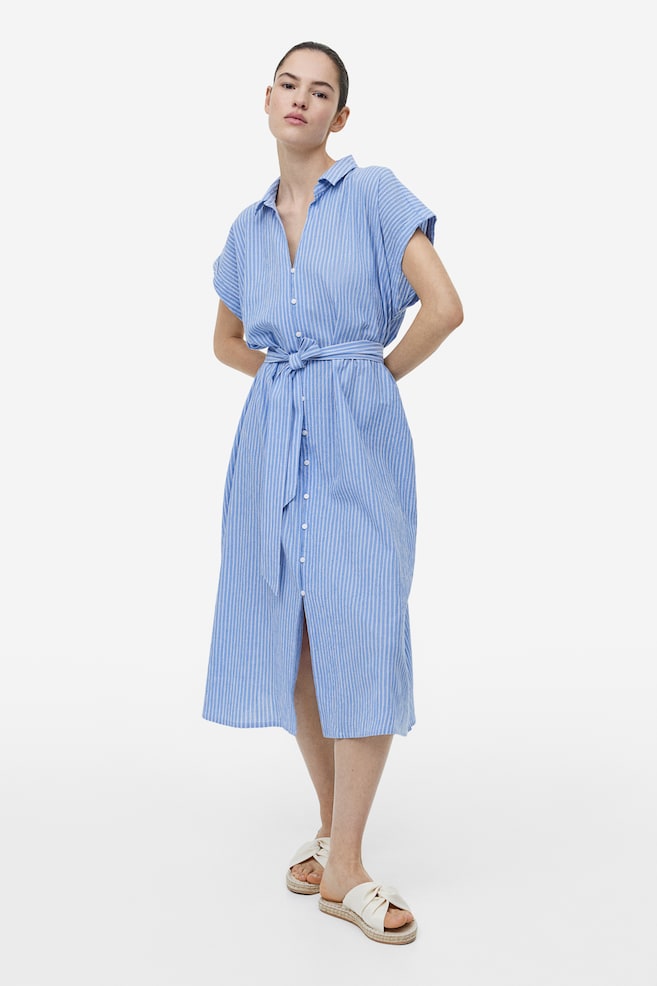 Belted shirt dress - Blue/Striped/White - 1