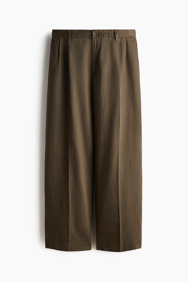 Hose aus Leinenmix in Loose Fit - Dunkles Graubraun/Cremefarben/Schwarz/Dunkelbraun - 1