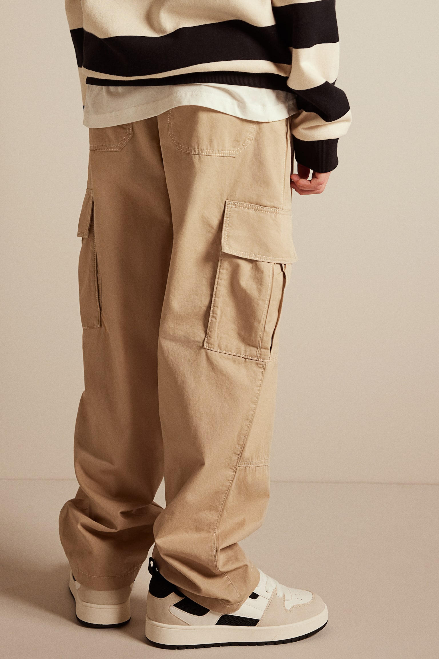 Cotton Cargo Pants - Beige/Black/Dark beige/Dark khaki green/Cream - 4