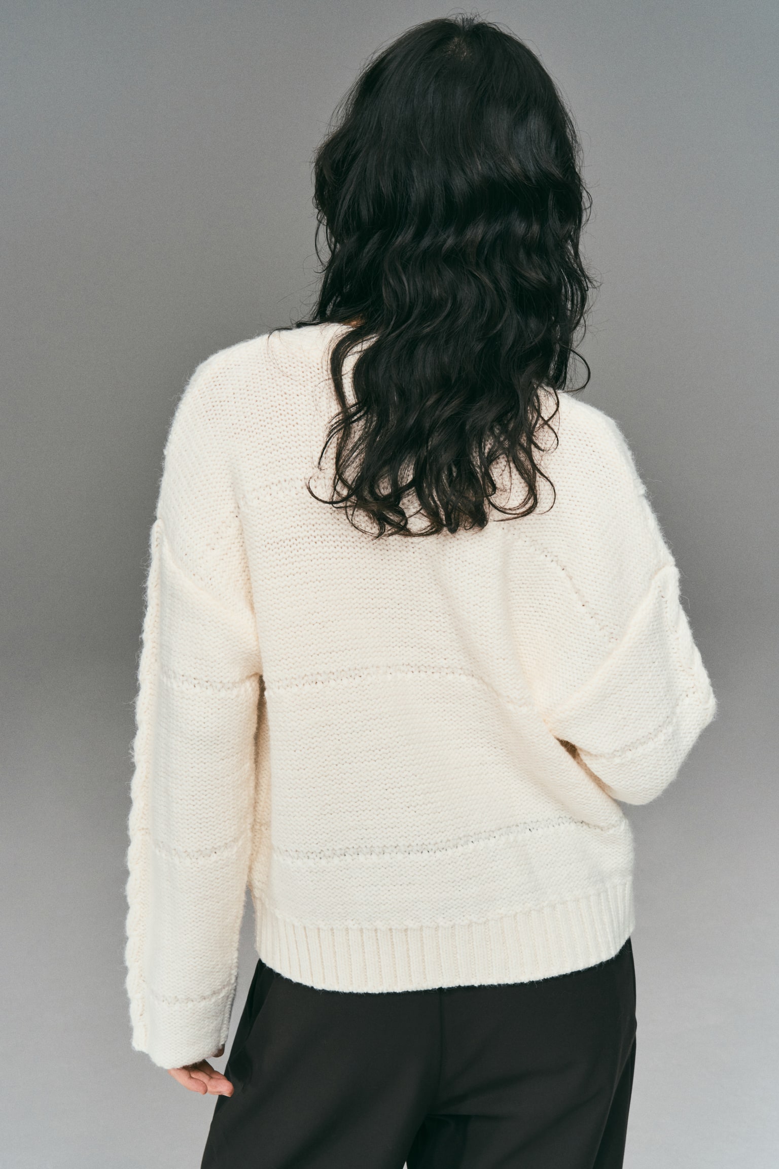 텍스처 니트 가디건 - 화이트 - 5