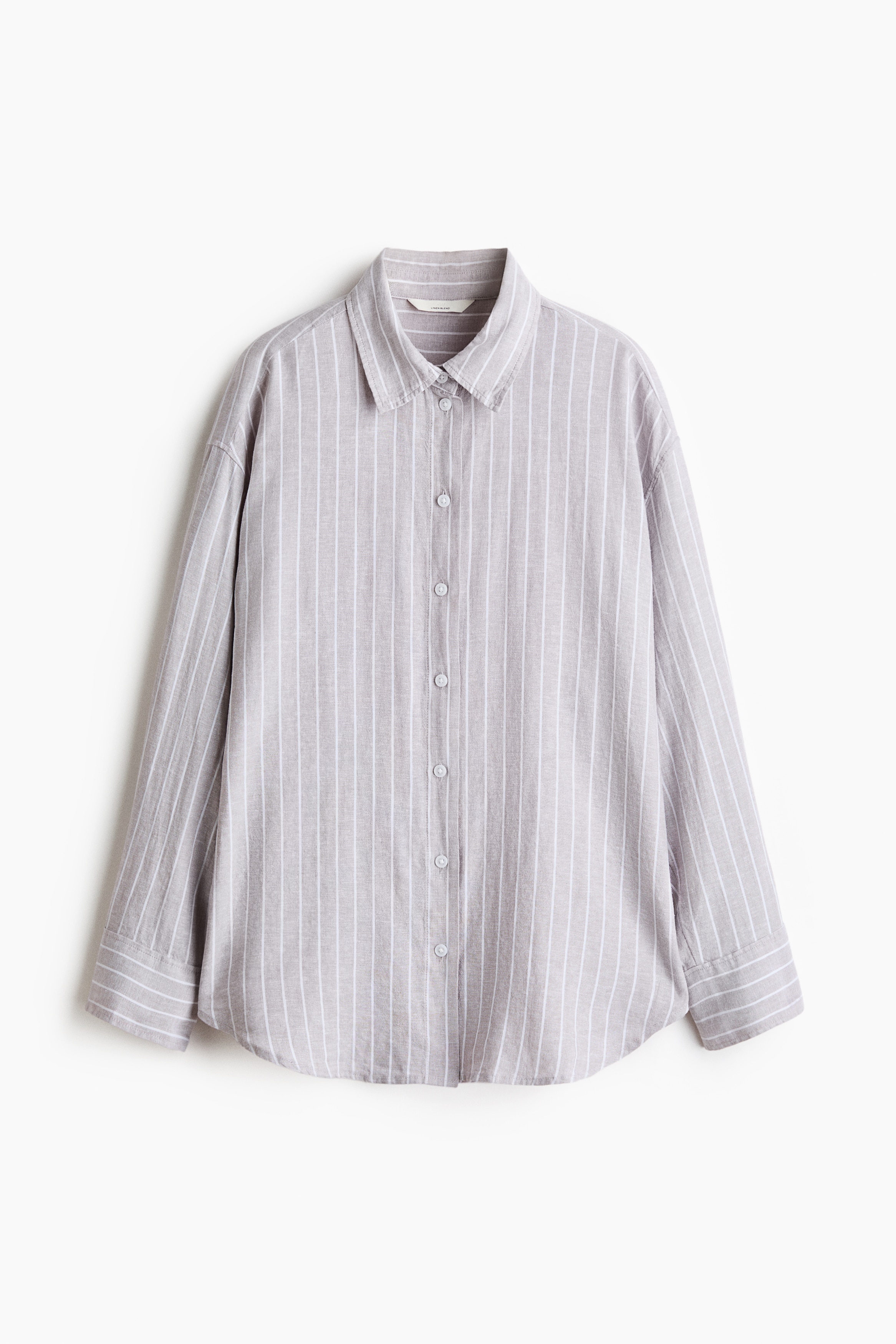 Oversized Linen-Blend Shirt - Light gray/striped/Pink/striped/Dark plum purple