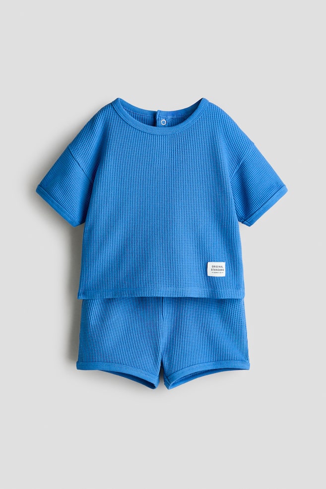 2-piece waffled cotton set - Blue/Light green/Yellow/Coral red - 1