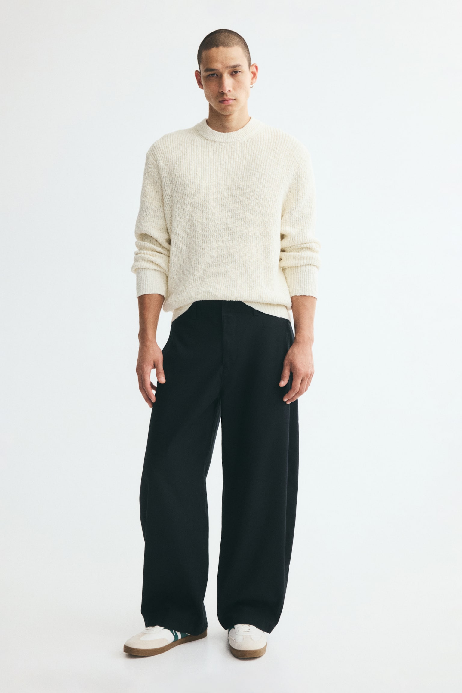Мужской свитер H&M Relaxed-Fit Bouclé-Knit Cotton, цвет: Кремовый — фото 3