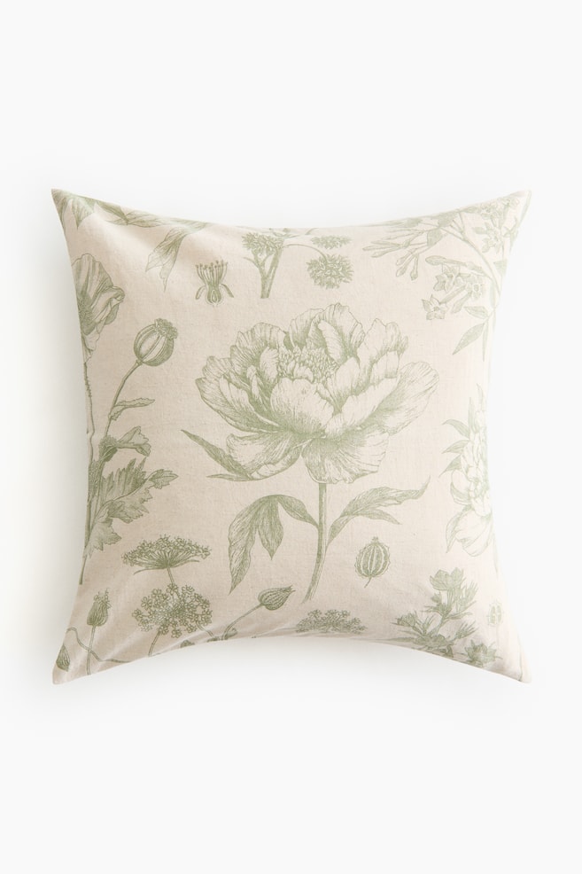 Linen-Blend Cushion Cover - Light beige/floral/Light beige/black floral - 1