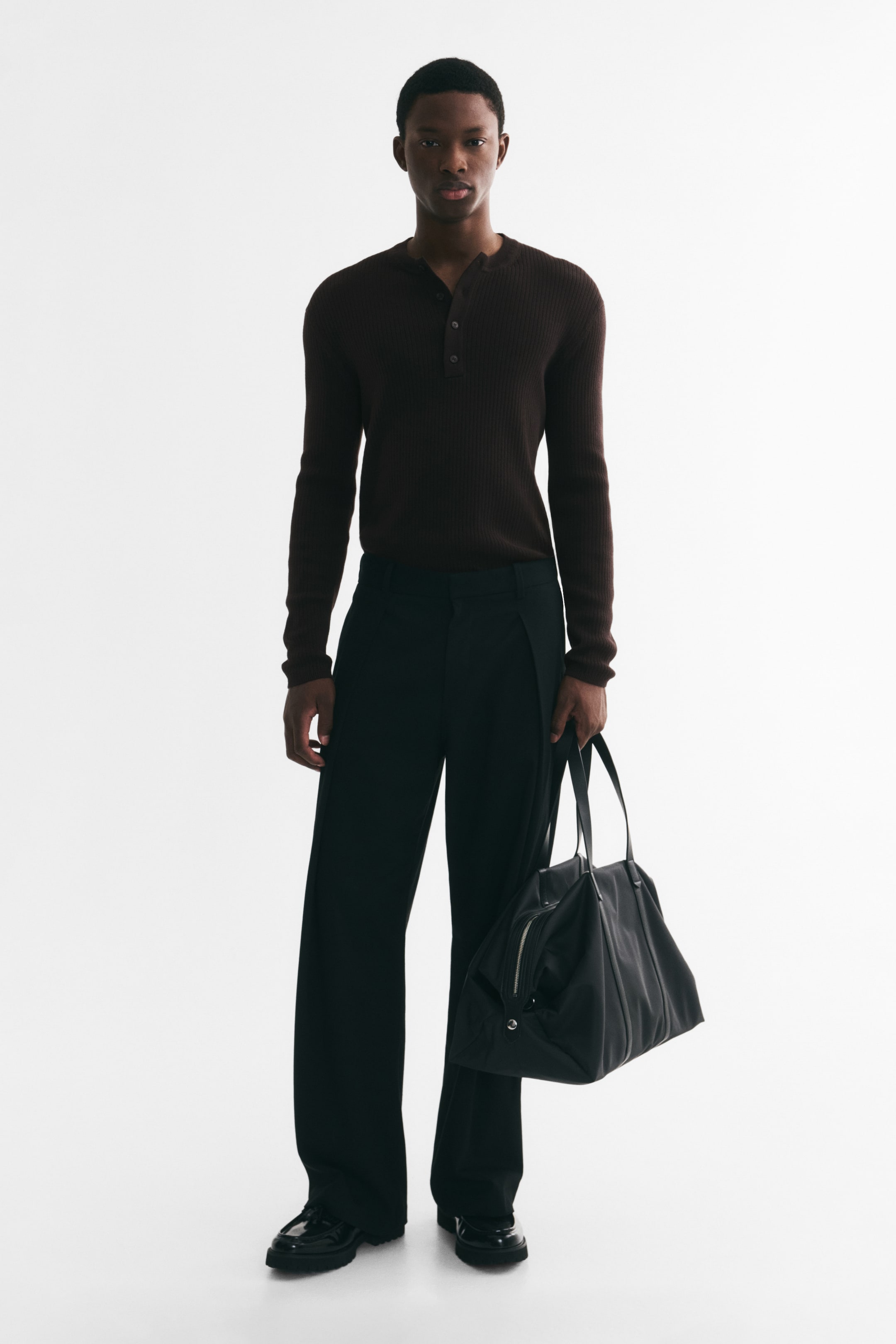 Slim-Fit Ribbed Henley Shirt