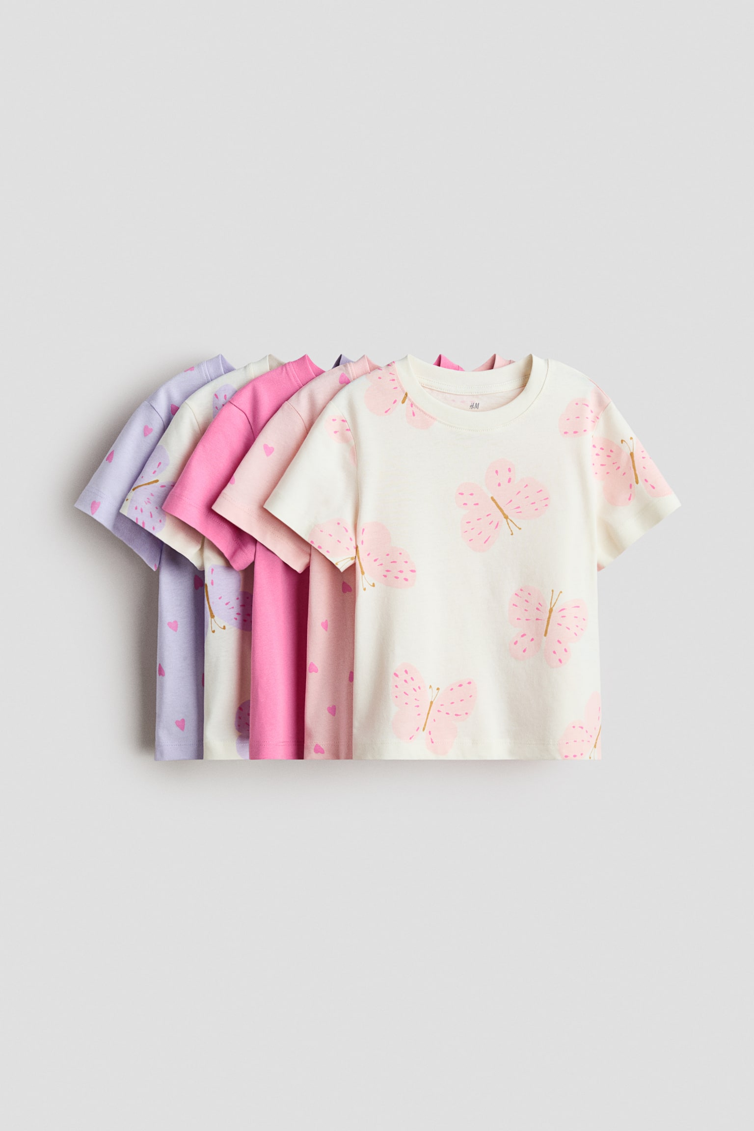 5-pack cotton T-shirts - Pink/Patterned/Light pink/Horses/Pink/Unicorn/Light pink/Strawberries - 1