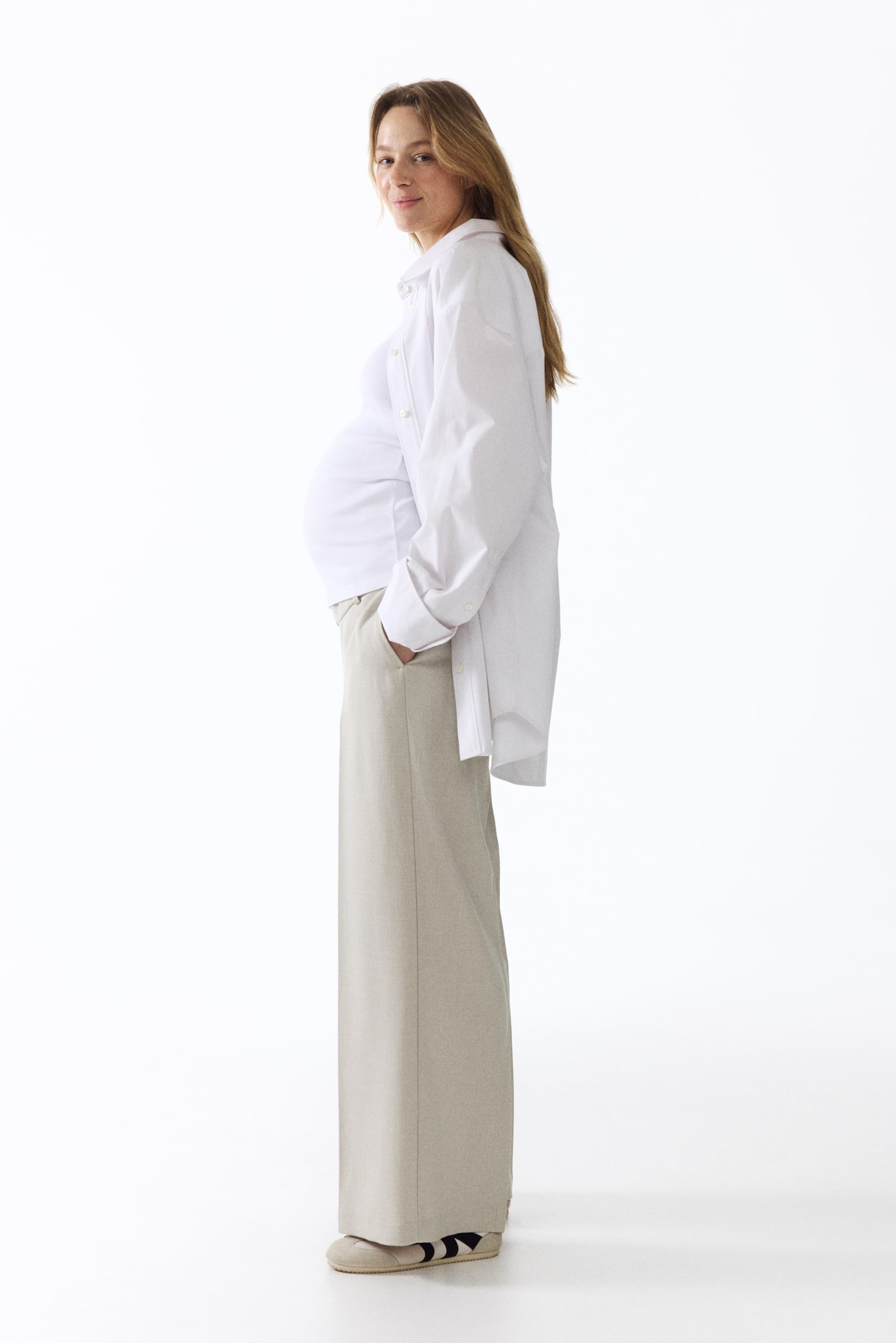 MAMA Pantalon chic à jambes larges - Beige clair/Marron foncé - 8