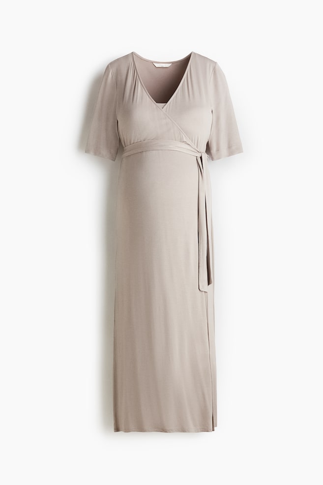 MAMA Nursing wrap dress - Light beige/Dusty blue - 1