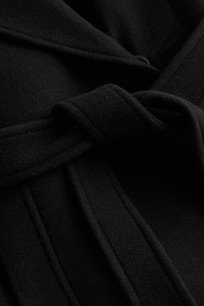Manteau en laine mélangée avec ceinture à nouer - Noir - 5