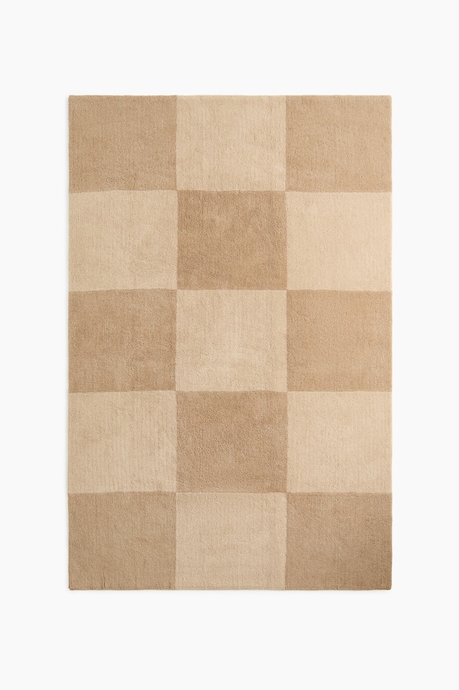 Large checked wool-blend rug - Beige/Checked - 1