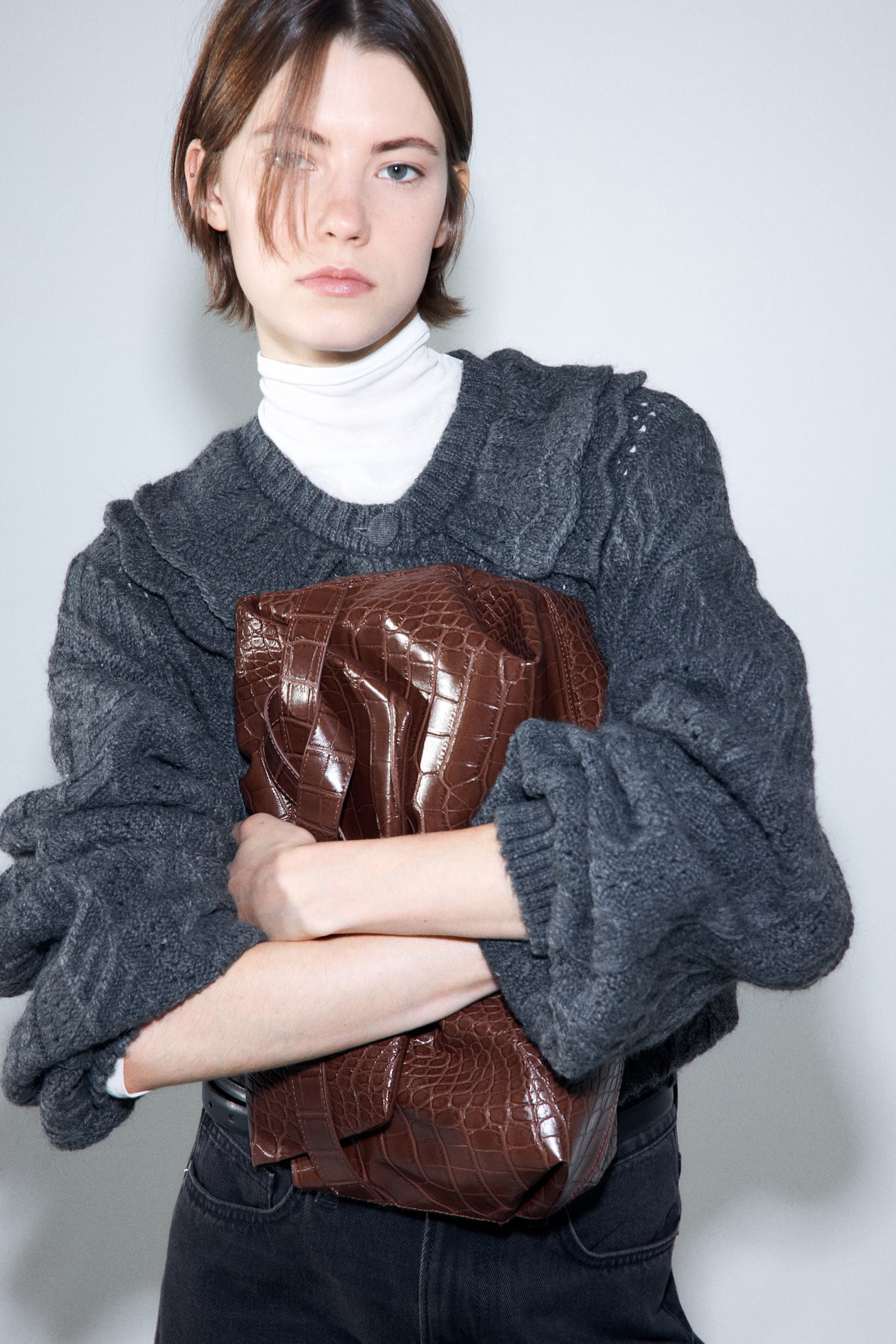 Cable-Knit Cardigan with Collar - image 3