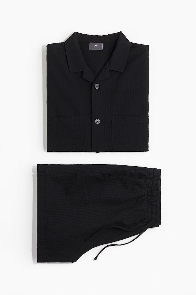 Seersucker pyjama shirt and shorts - Black/Green - 1