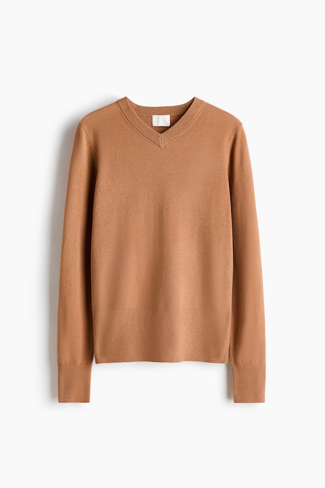 Pull à encolure en V - Beige foncé/Gris chiné - 1