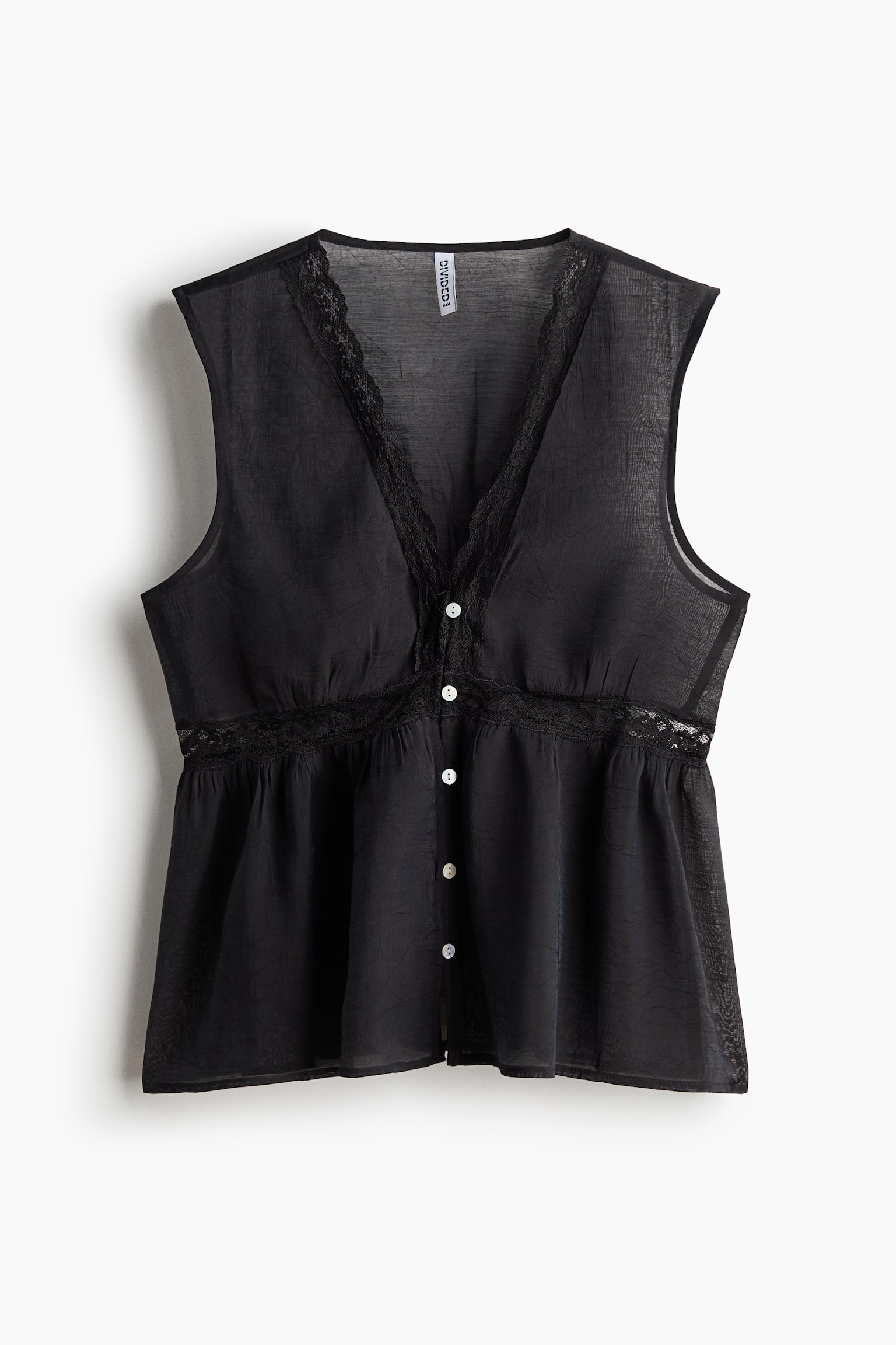Lace-trimmed peplum top - Black/Light blue/Dark pink - 1