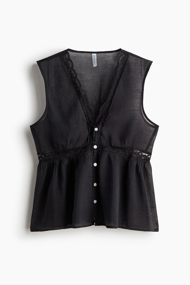 Lace-trimmed peplum top - Black/Light blue - 1