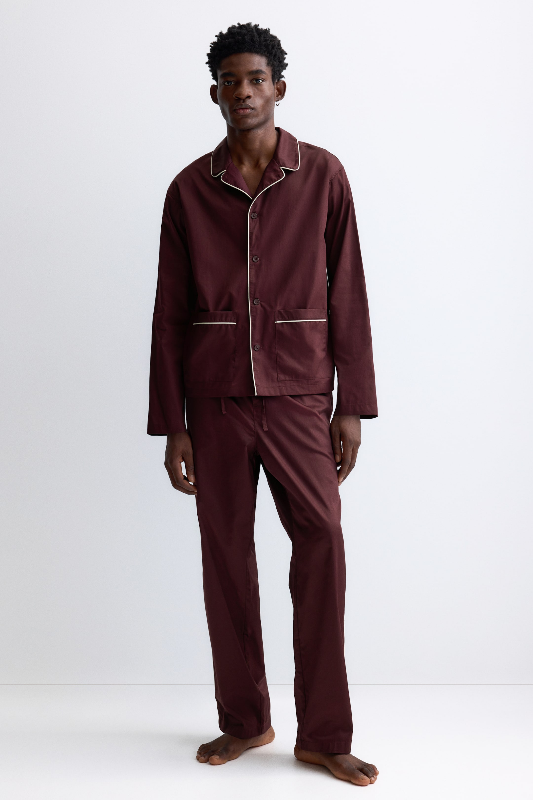 View larger image: Cotton pyjama shirt and bottoms - Burgundy - Men | H&M IN 1
