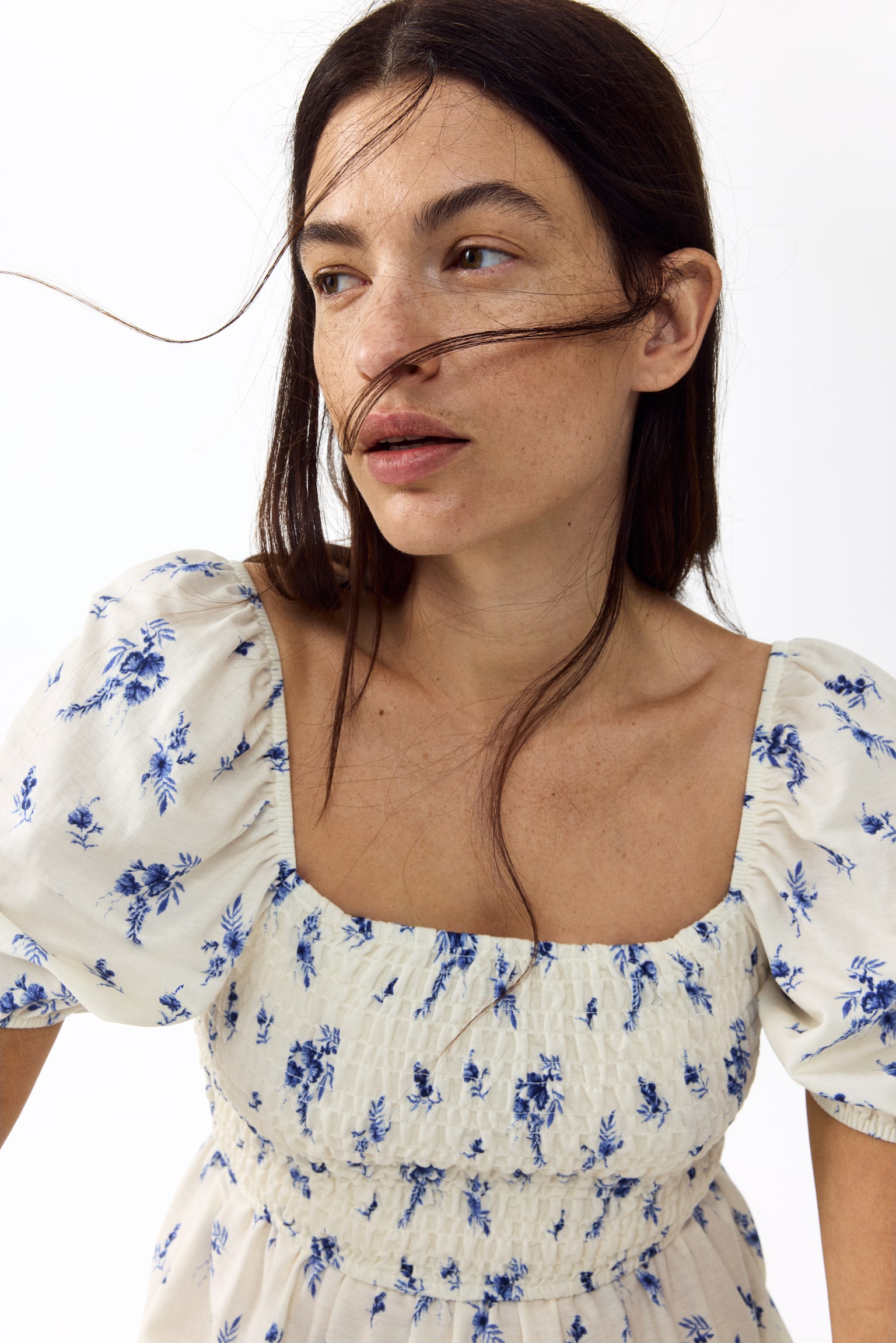 MAMA Puff-sleeved nursing dress - White/Floral - 1