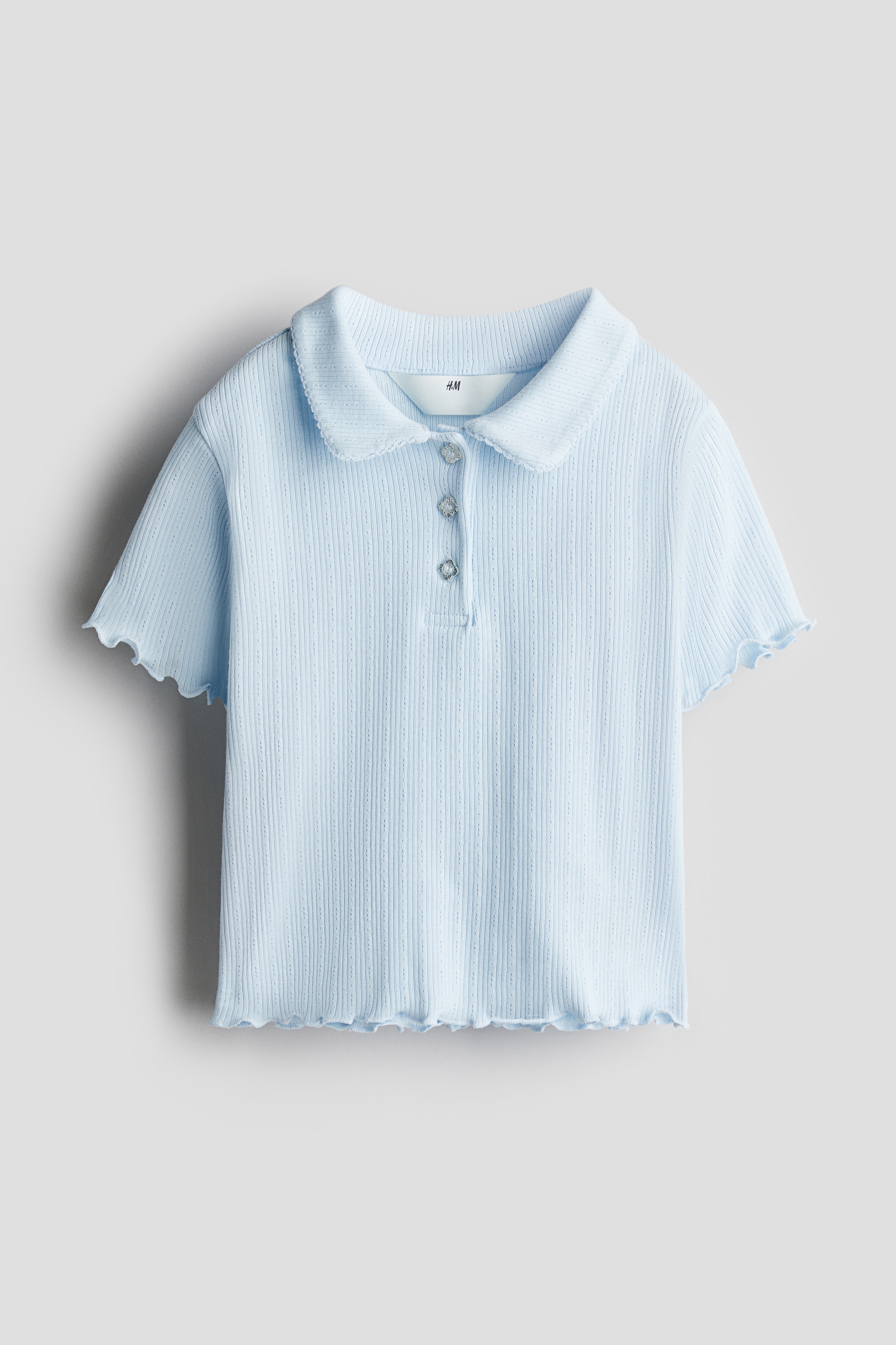 Ribbed pointelle jersey top - Light blue/White/Light purple