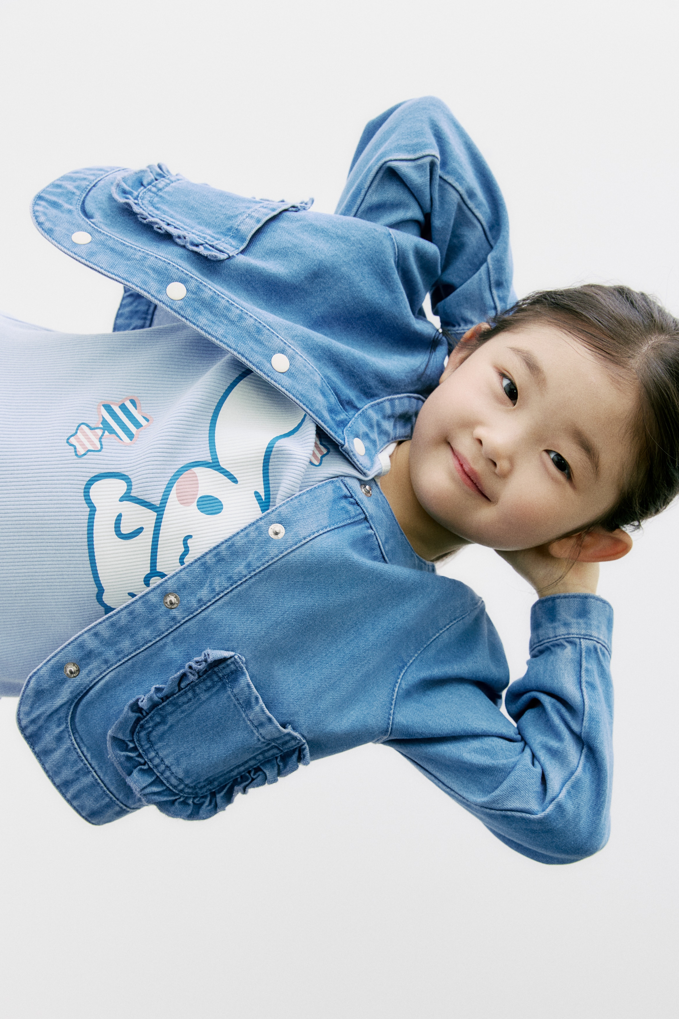 フリルトリム デニムジャケット - デニムブルー - Kids | H&M JP