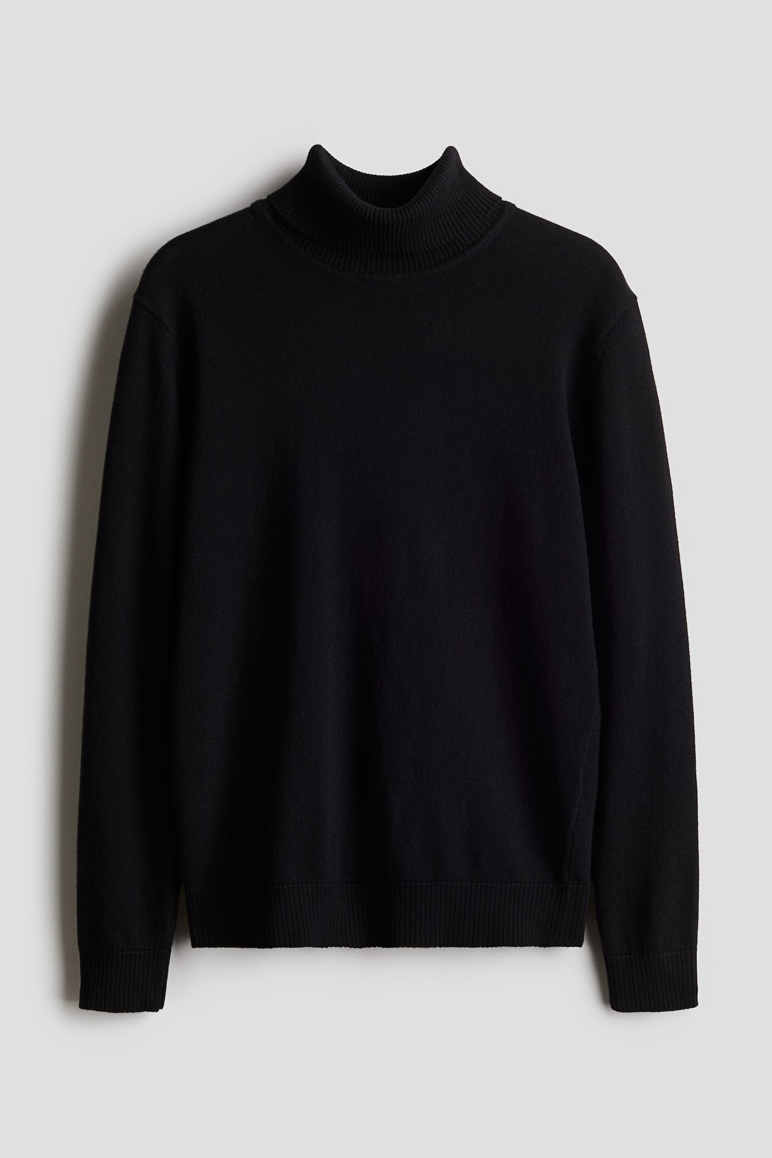 Cotton polo-neck jumper - Black/Light grey marl - 1