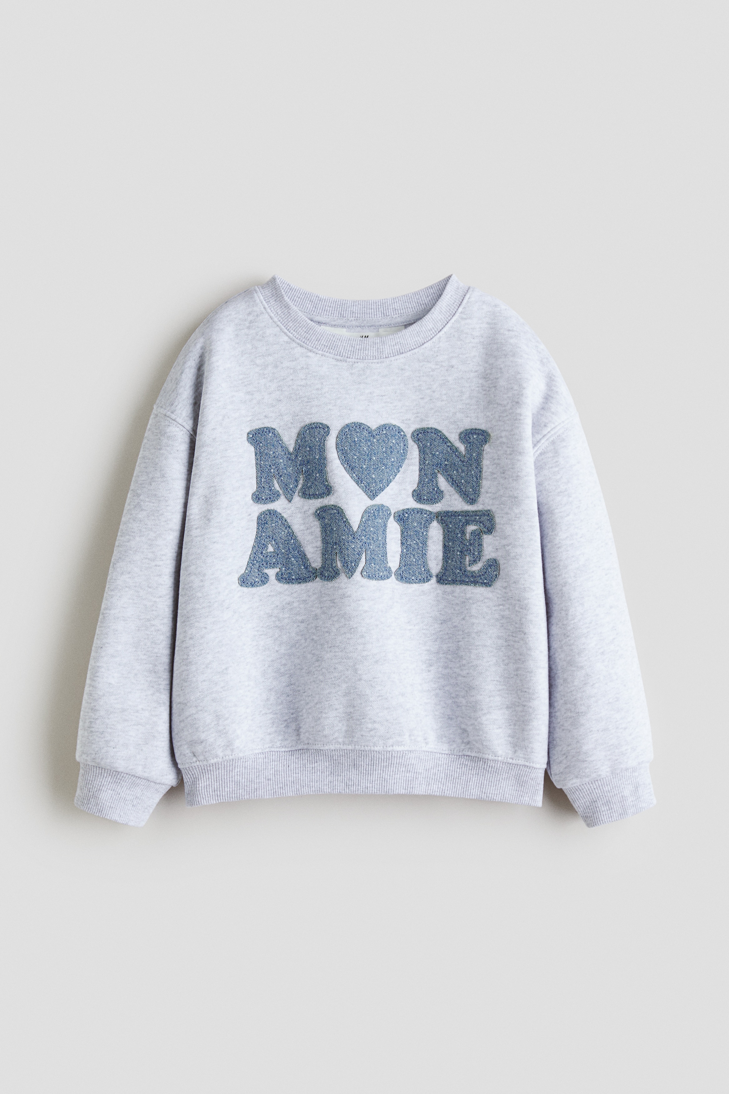 Sweater met motief en geruwde binnenkant - Lichtgrijs gemêleerd/Mon amie/Ivoorwit/Milan