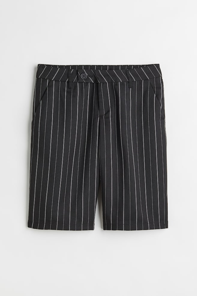 Low-waisted Bermuda shorts - Black/Striped/Light beige/Checked - 1