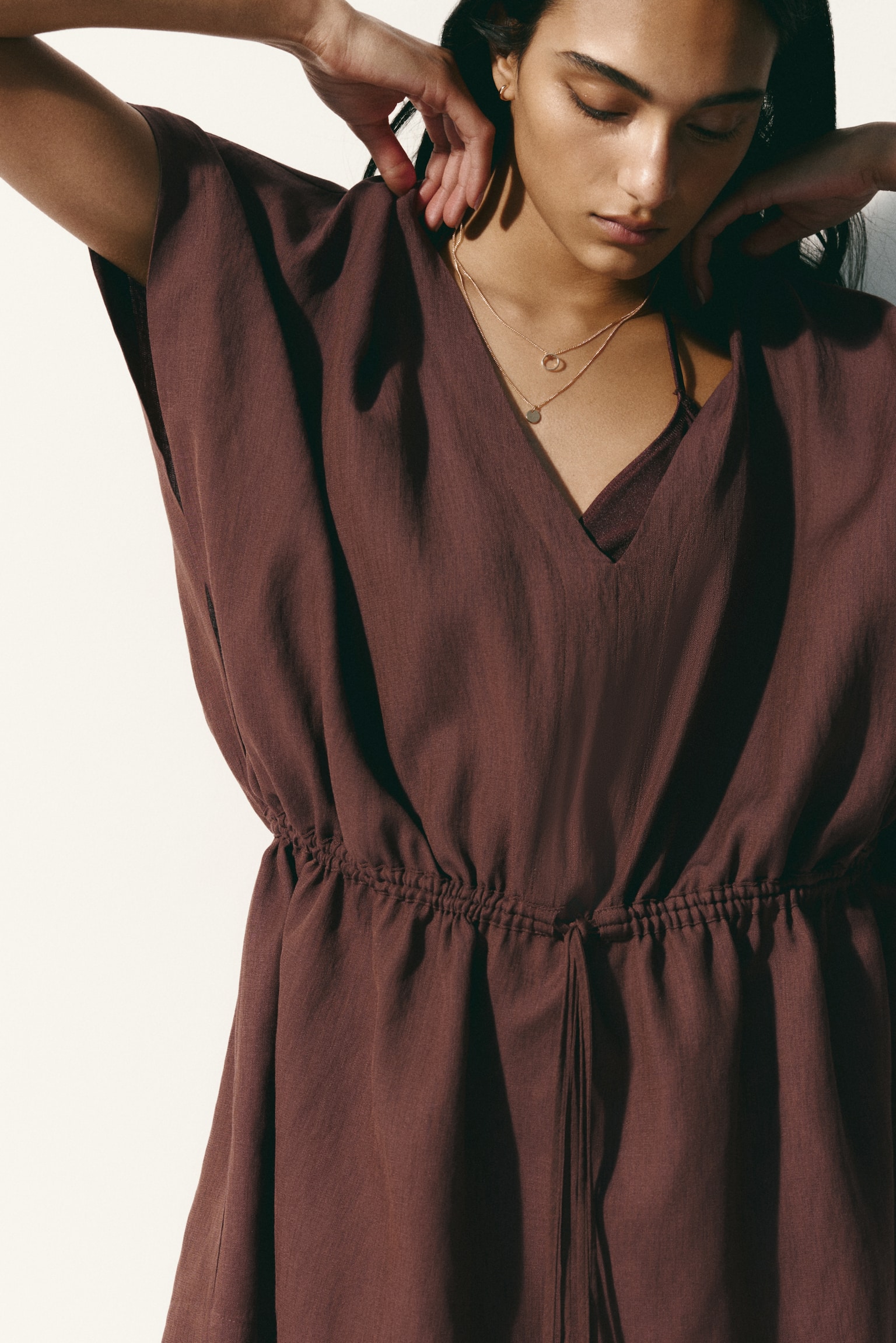 Robe caftan de plage - Marron foncé/Blanc - 7