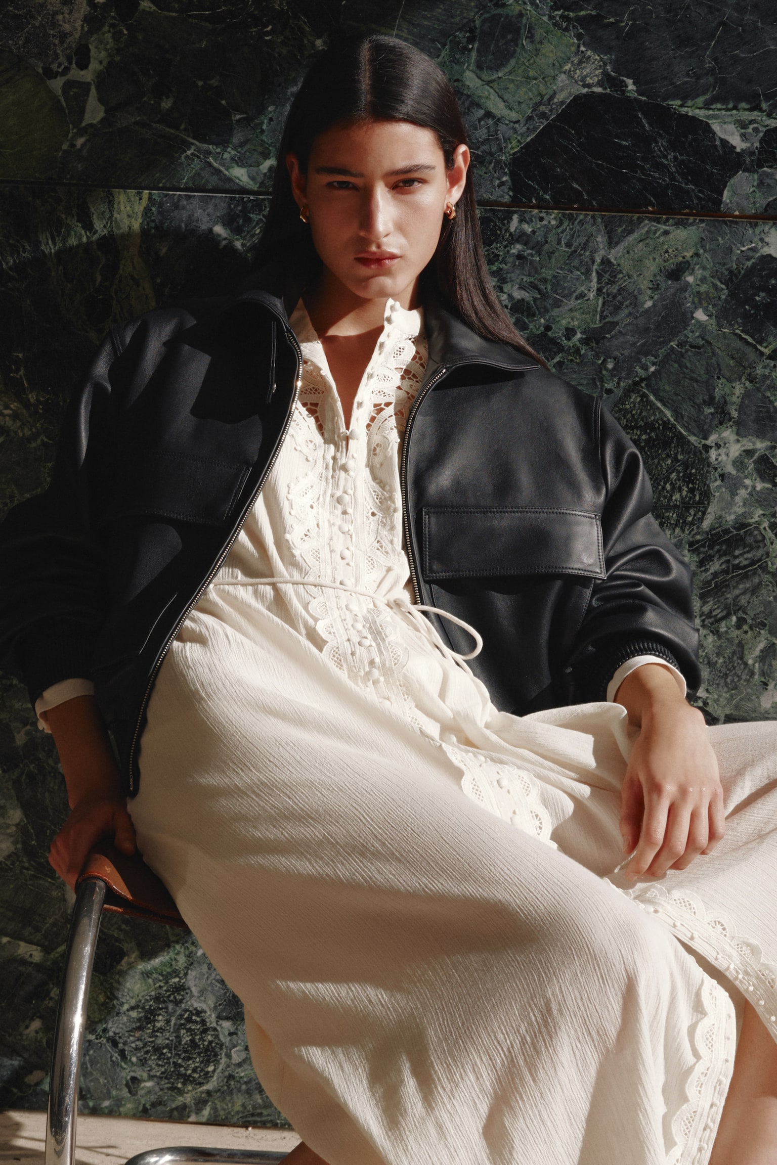 Lace-detail cotton dress - Cream/Light pink/Dark brown - 1