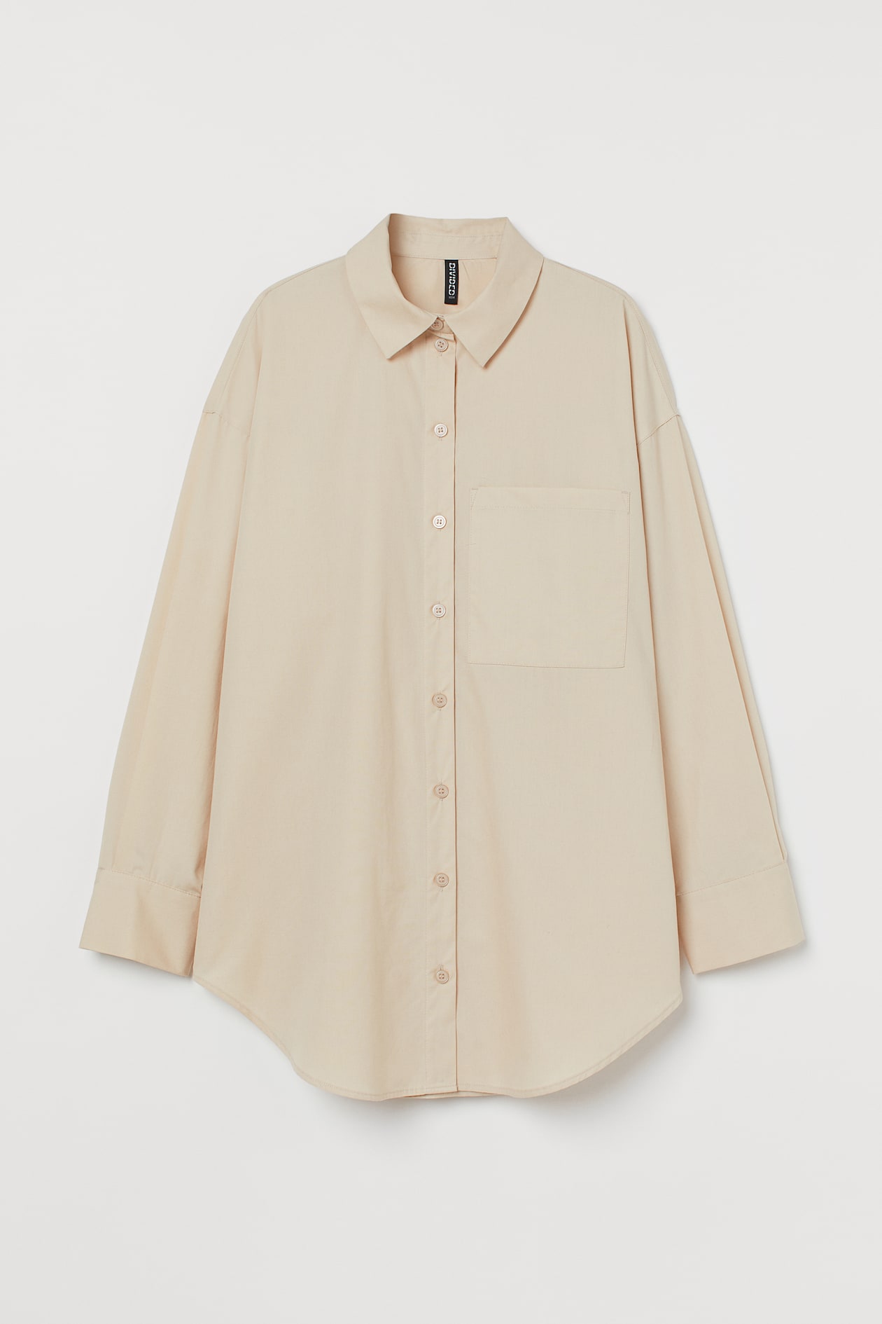 Oversized Poplin Shirt - Long sleeve - Long - Light beige - Ladies | H&M US