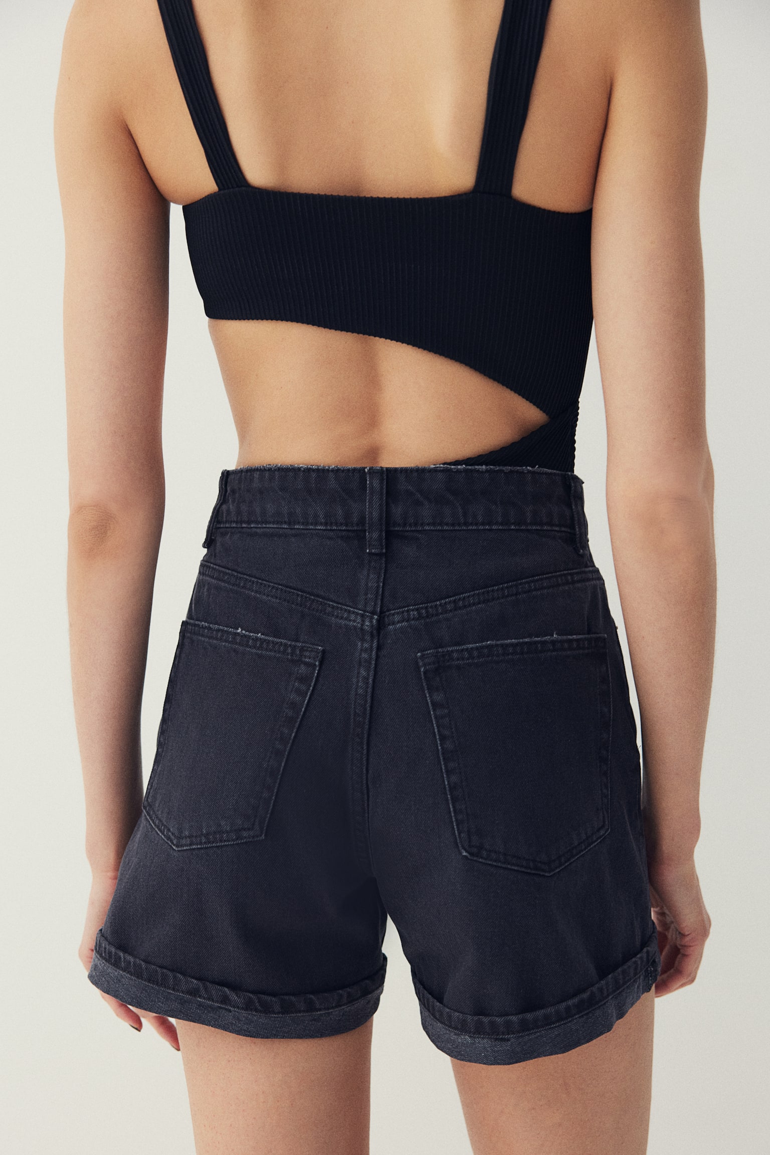 High denim shorts - Black/Washed out/Cream - 4