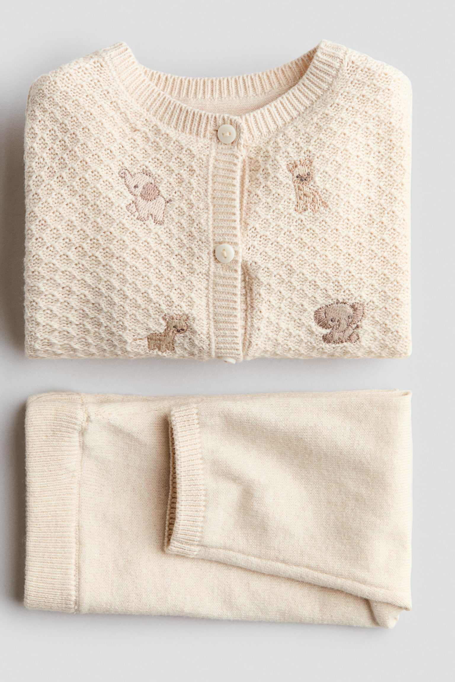 Set 2 pezzi in cotone con ricami - Beige chiaro/animali - 2