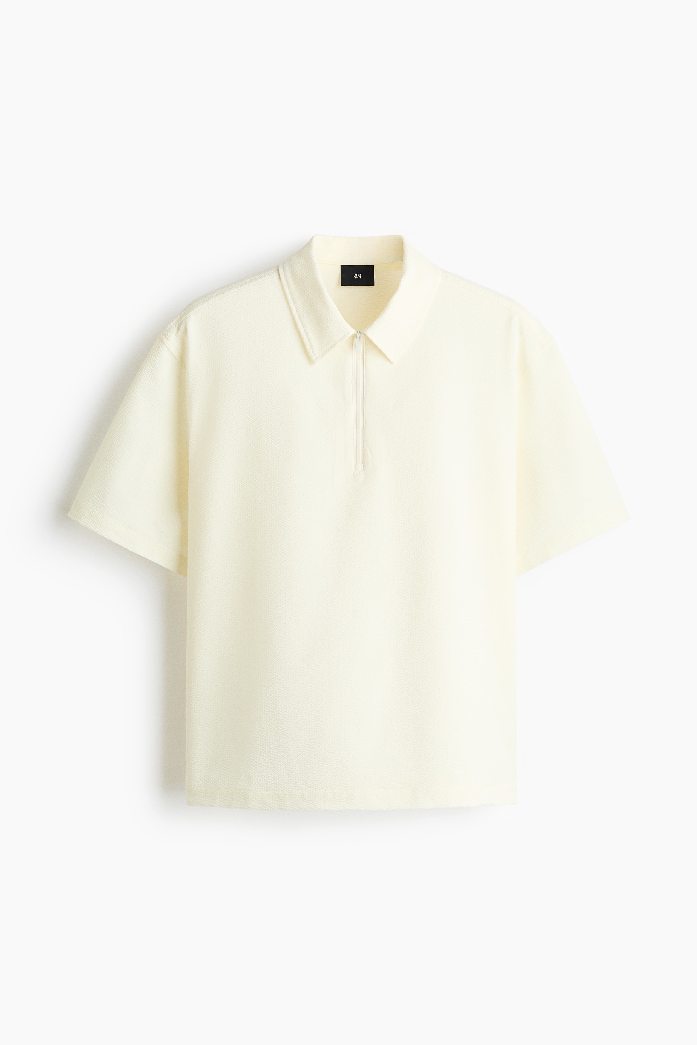 ルーズフィット ハーフジップシアサッカーポロシャツ - クリーム/ブラック/ライトダスティグリーン