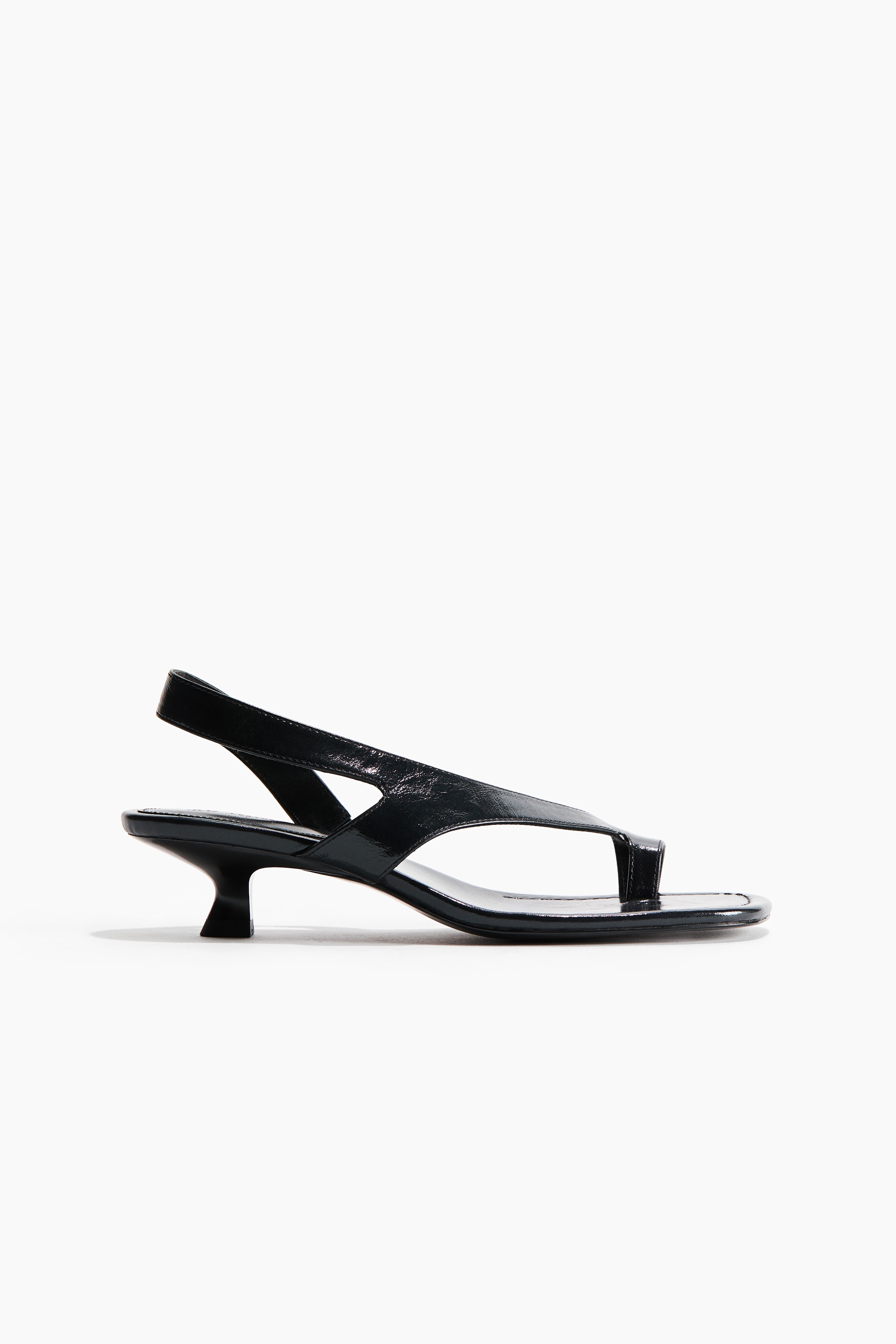 Sandalias de piel con tacón kitten - Negro