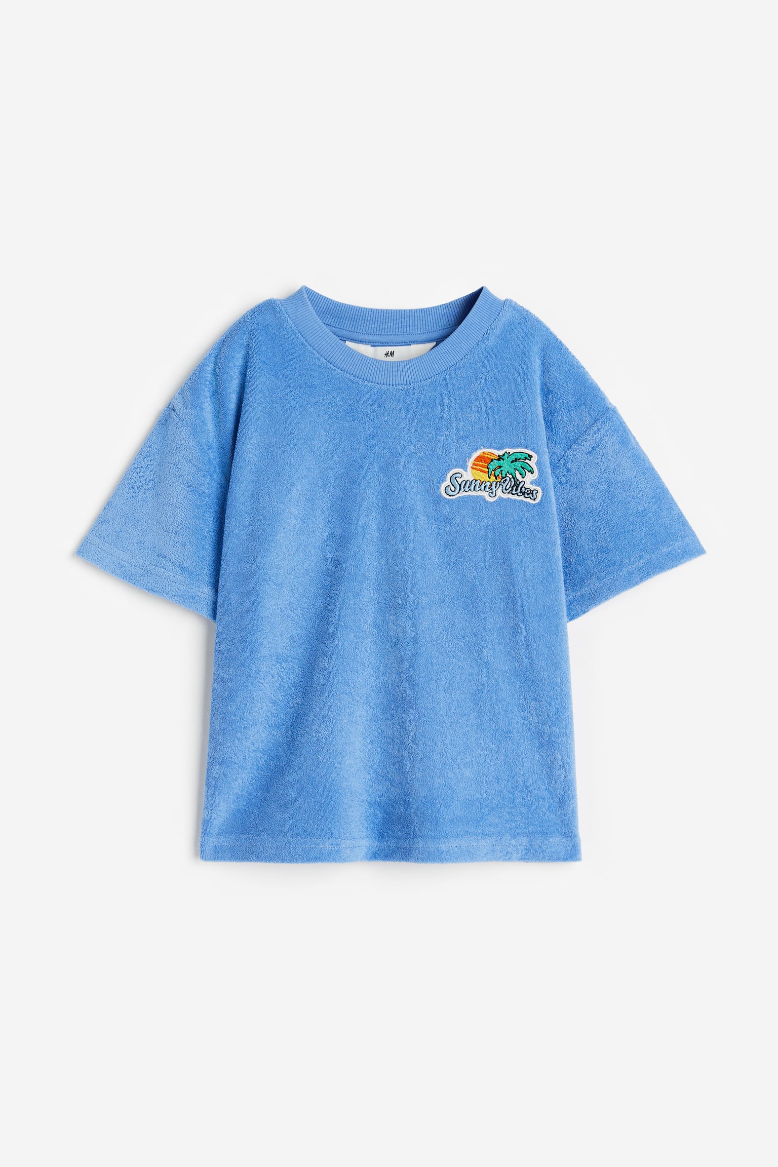 Oversized terry T-shirt - Blue/Sunny Vibes/Yellow/Palm trees - 1