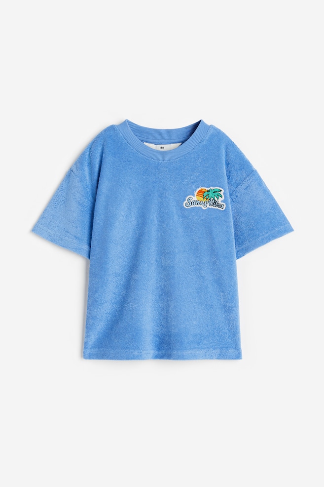 Oversized terry T-shirt - Blue/Sunny Vibes/Yellow/Palm trees - 1