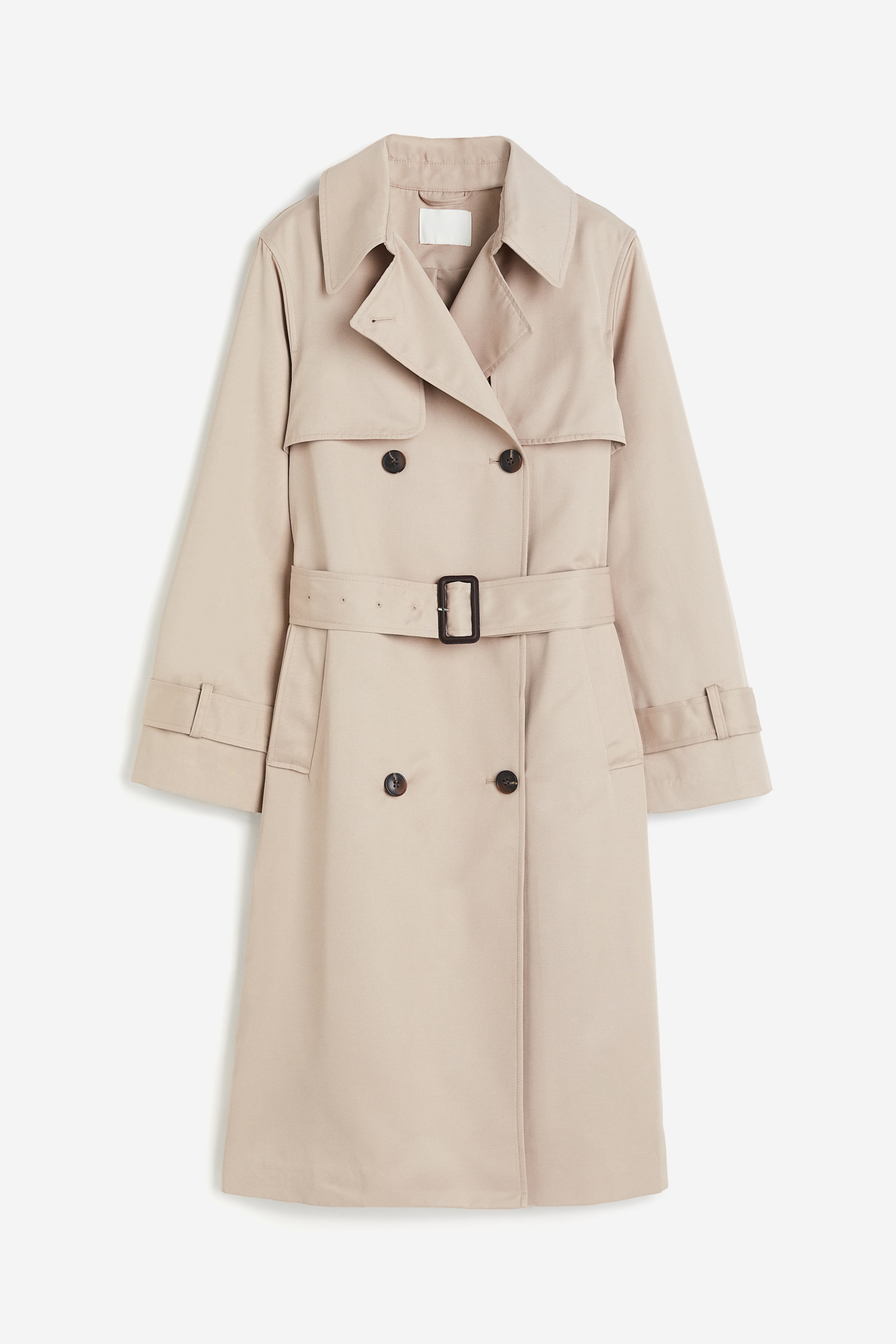 Double-breasted Twill Trench Coat - Long sleeve - Long - Beige - Ladies ...